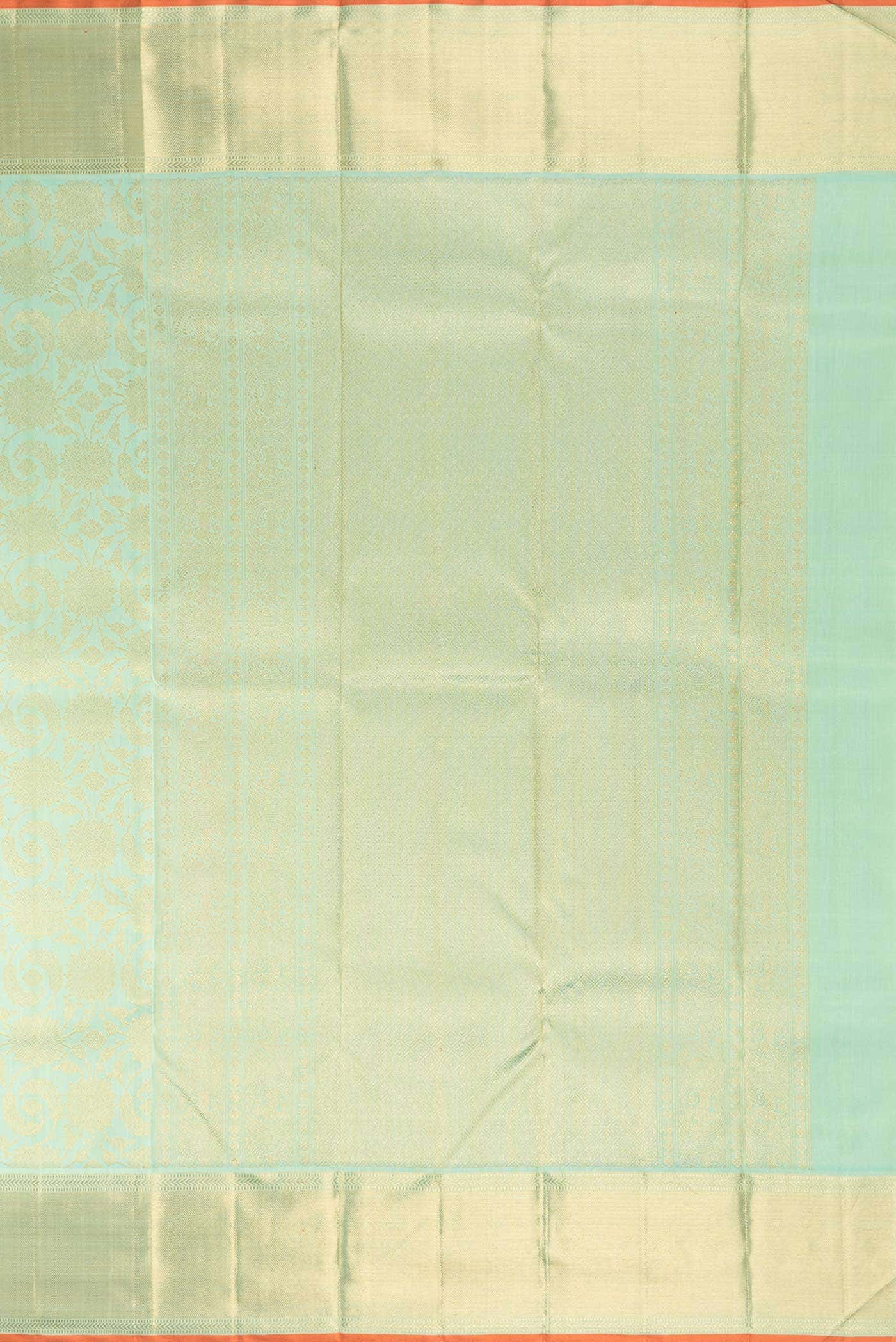 Pure Silk Pure Zari Sea Green Dual Tone Kanjivaram Saree - Image 5
