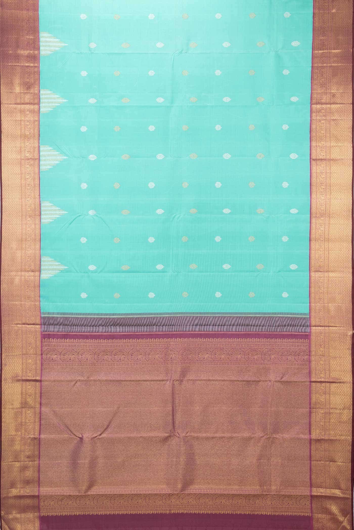 Pure Silk Pure Zari Sea Green Dual Tone Kanjivaram Saree - Image 3