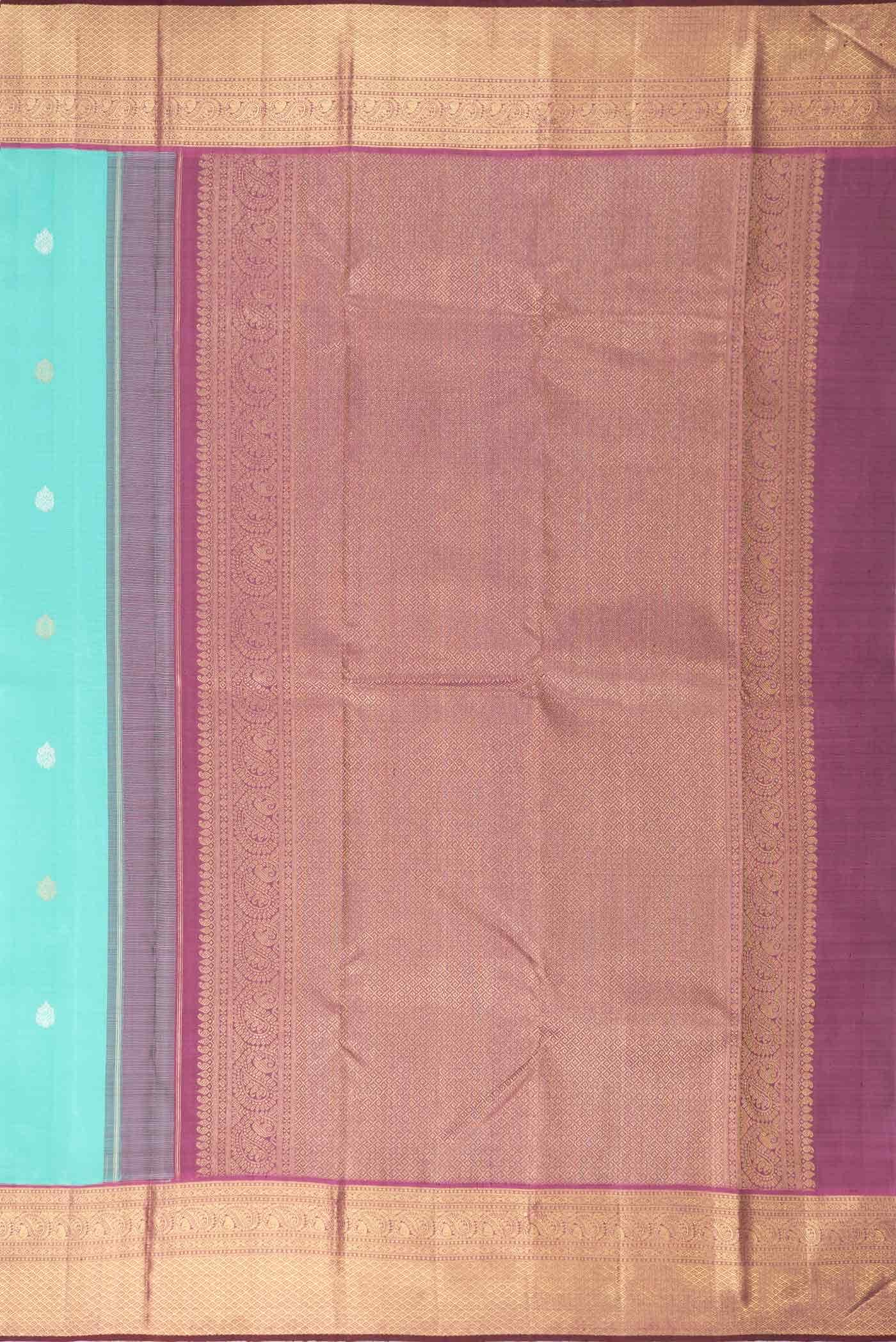 Pure Silk Pure Zari Sea Green Dual Tone Kanjivaram Saree - Image 4