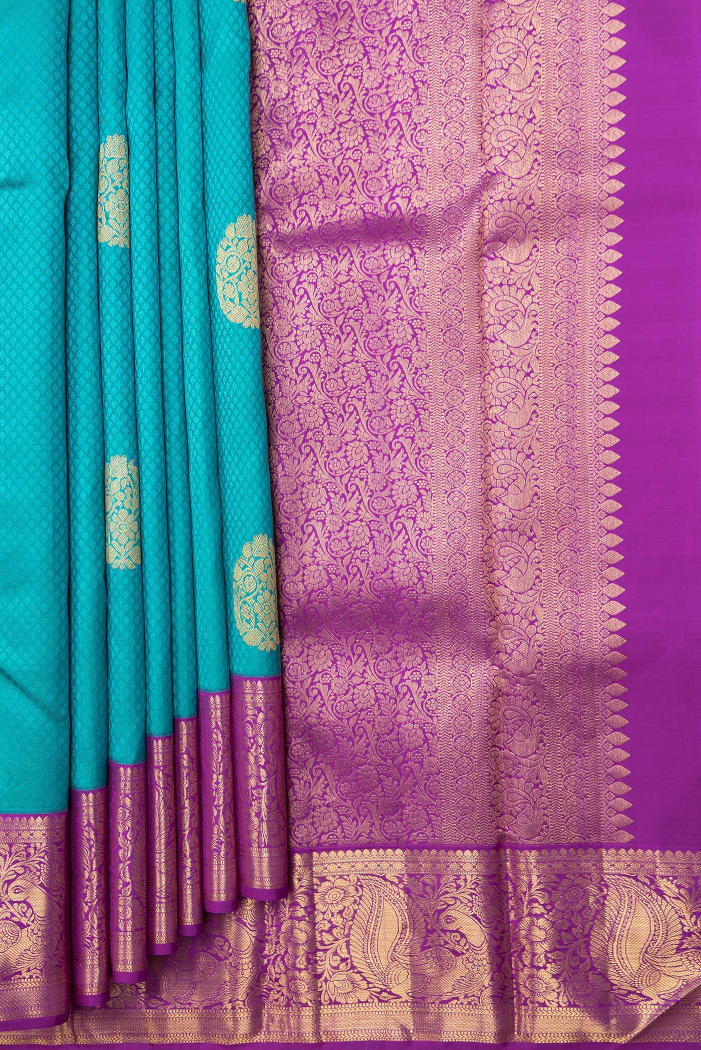 Sea Green Dual Tone Kanjivaram Silk Saree - Image 4