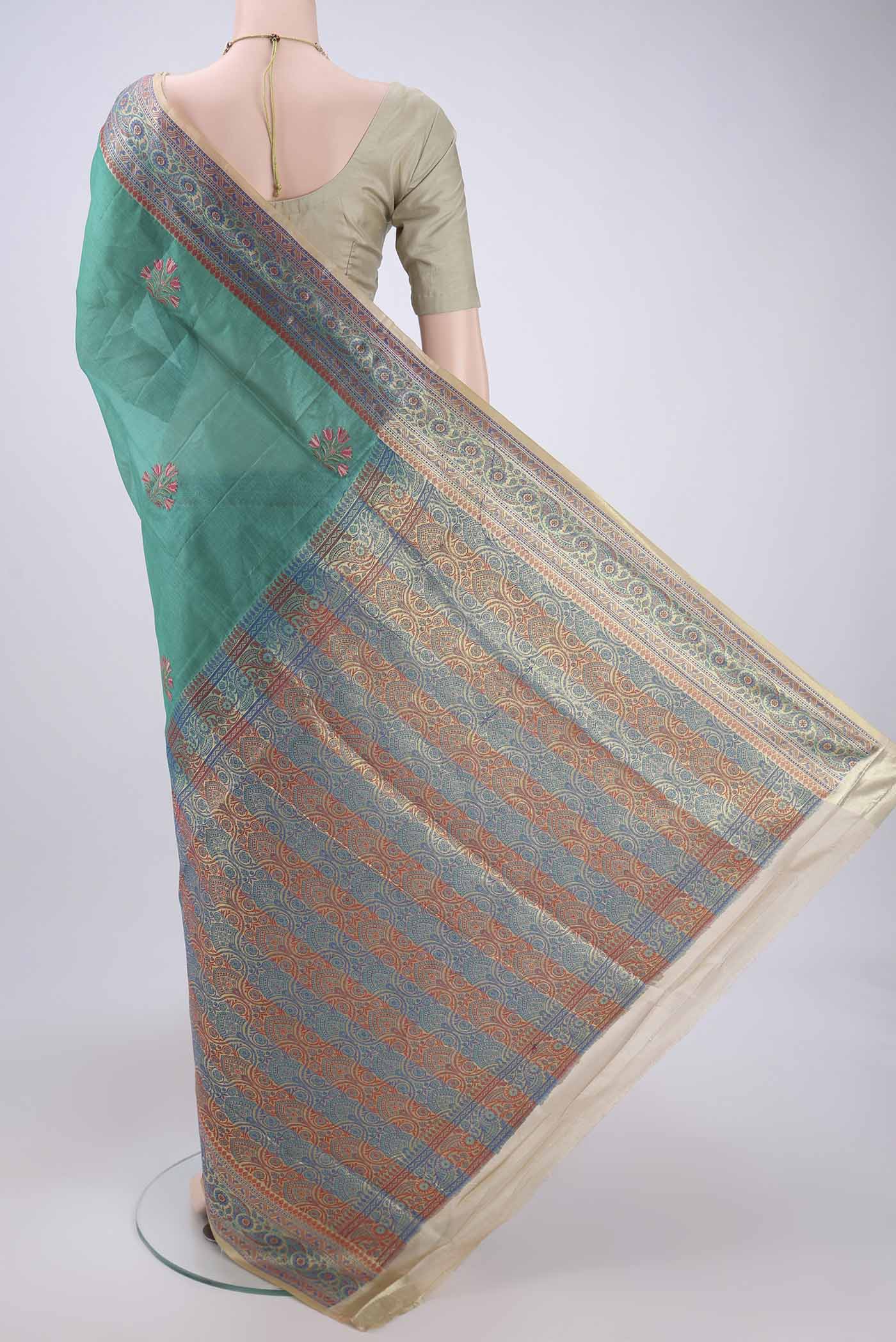 Sea Green Banarasi Tussar Silk Saree - Image 3