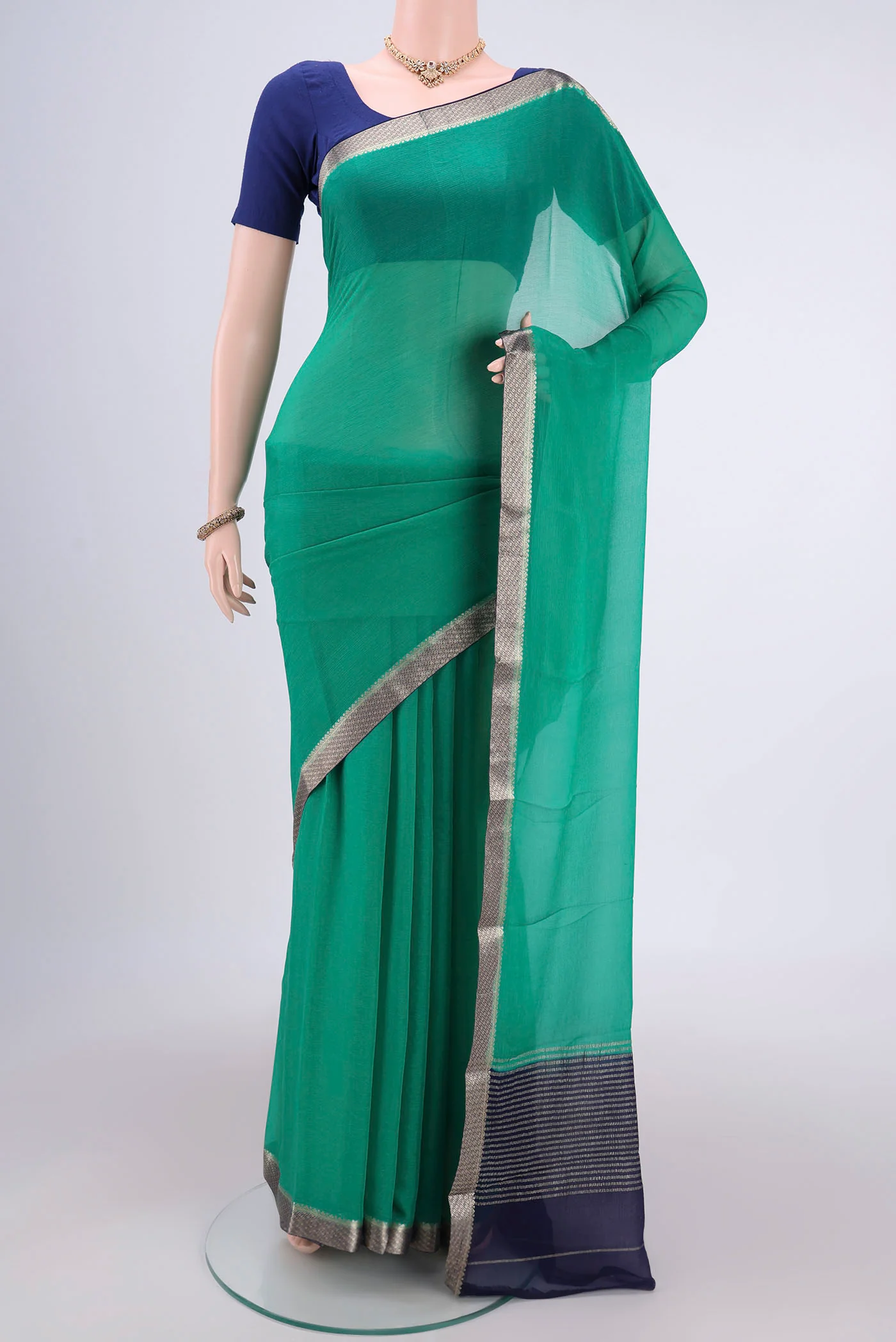 Sea Green Mysore Chiffon Saree