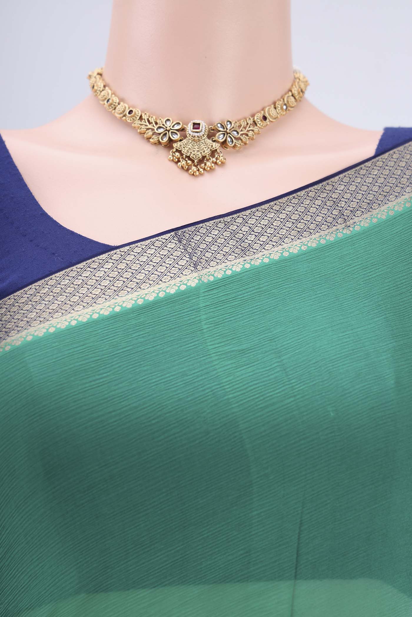 Sea Green Mysore Chiffon Saree - Image 2
