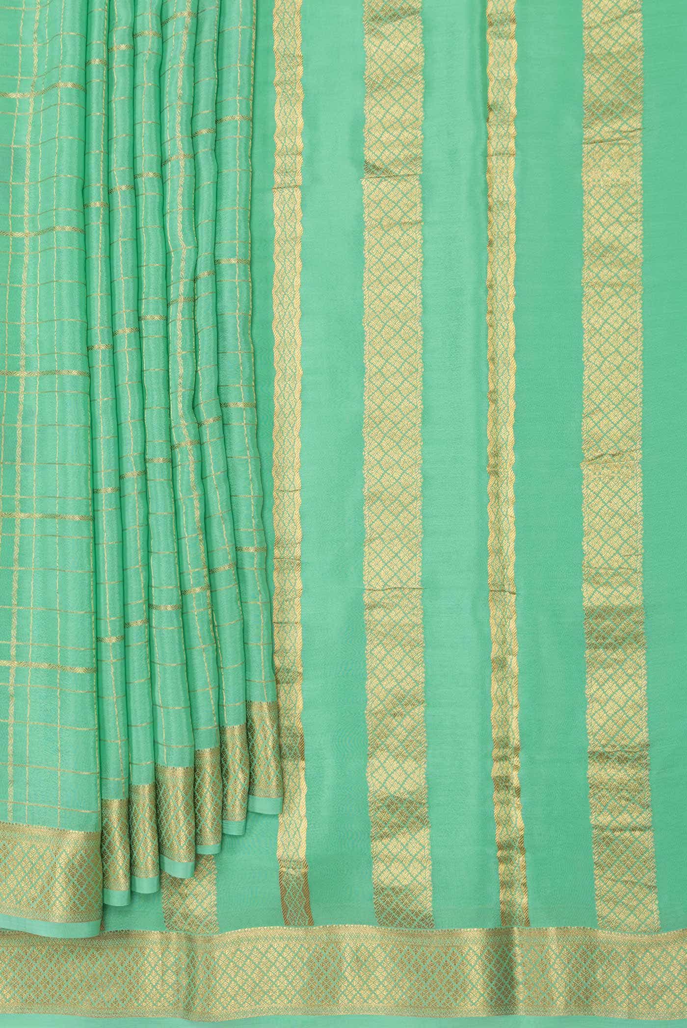 Sea Green Dual Tone Mysore Crepe Saree - Image 2