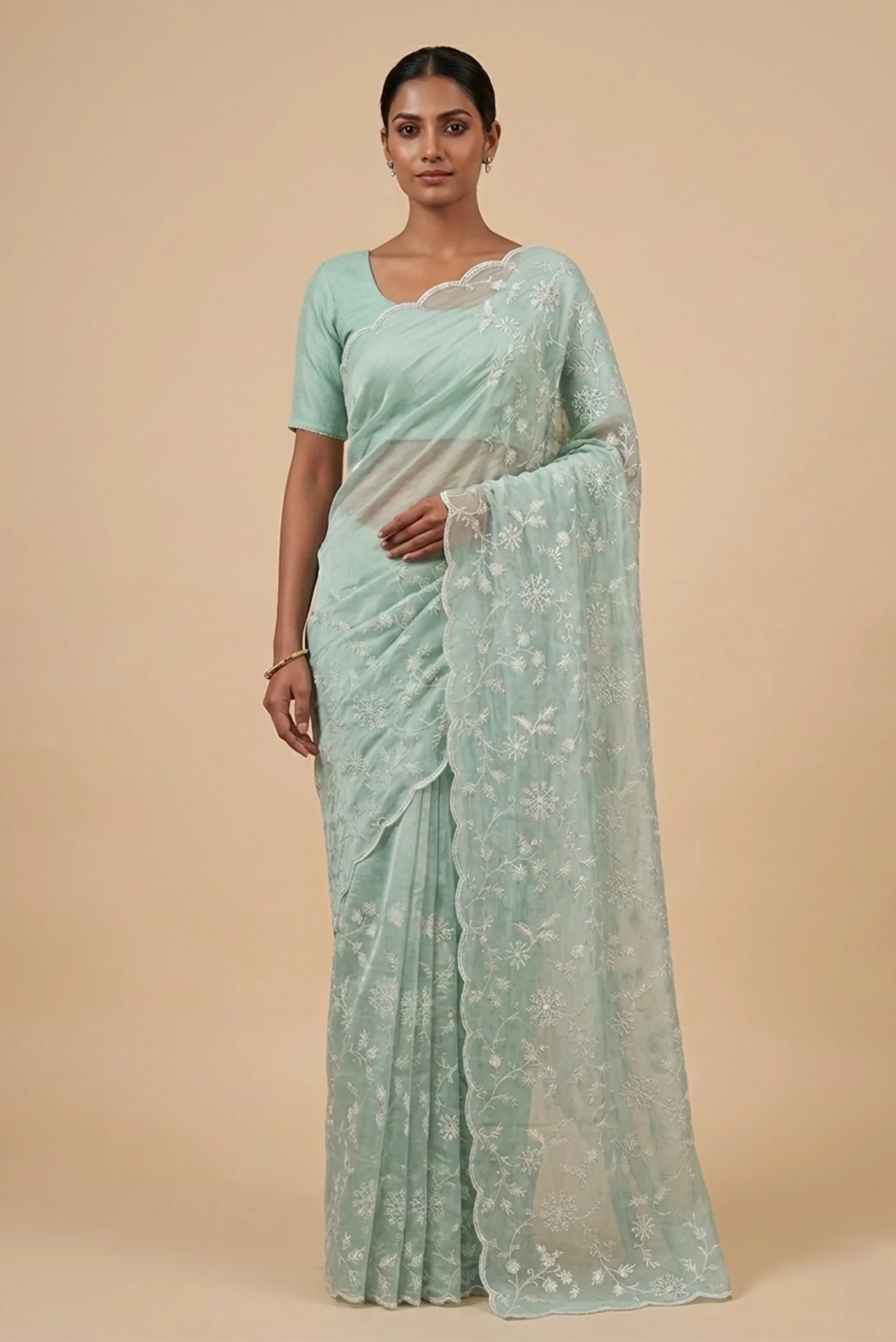 Light Blue Organza Silk Saree