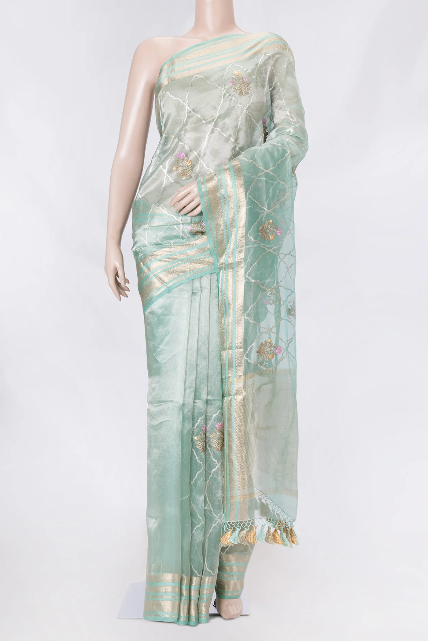 Light Blue Organza Silk Saree
