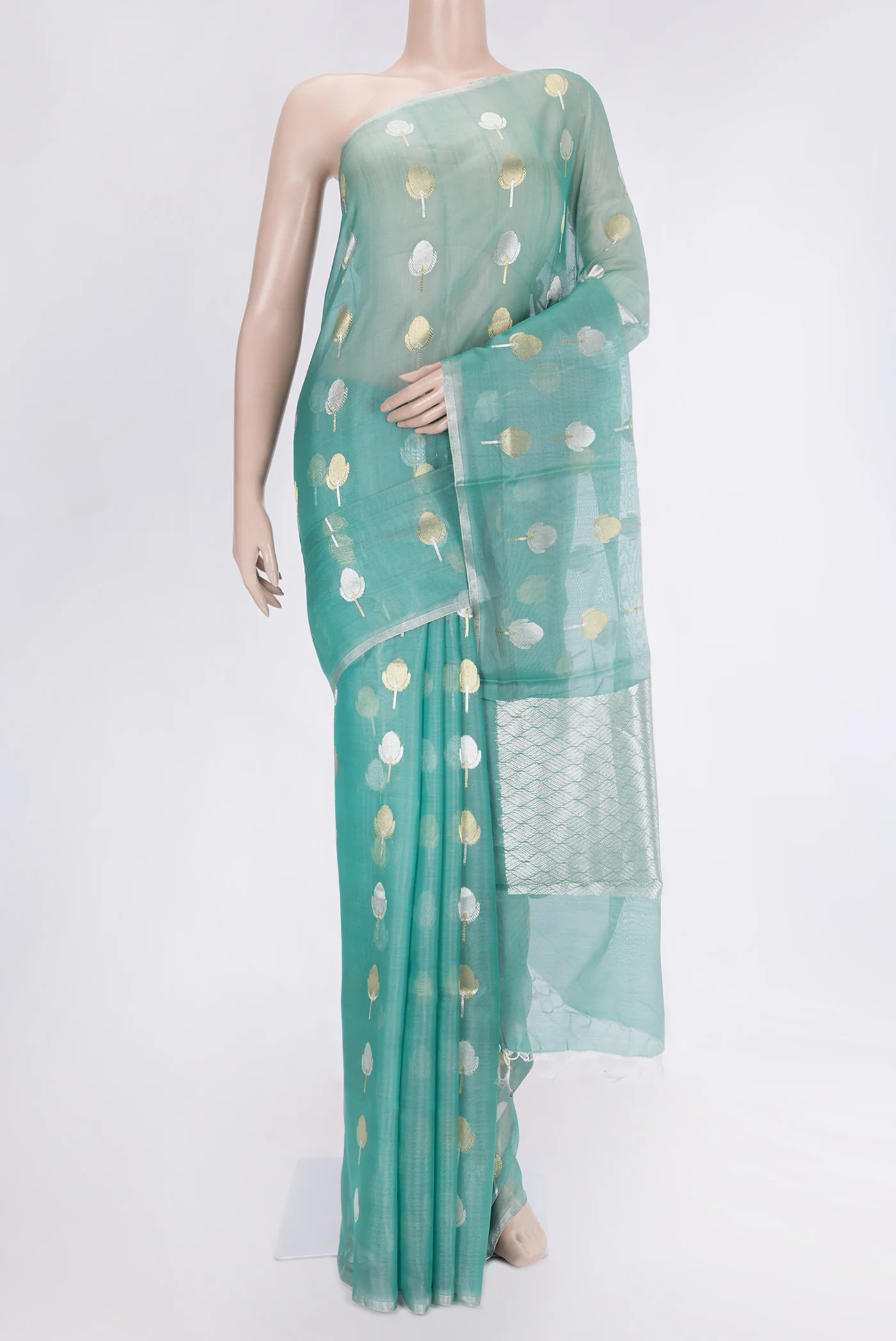 Blue Chanderi Tissue Silk Saree