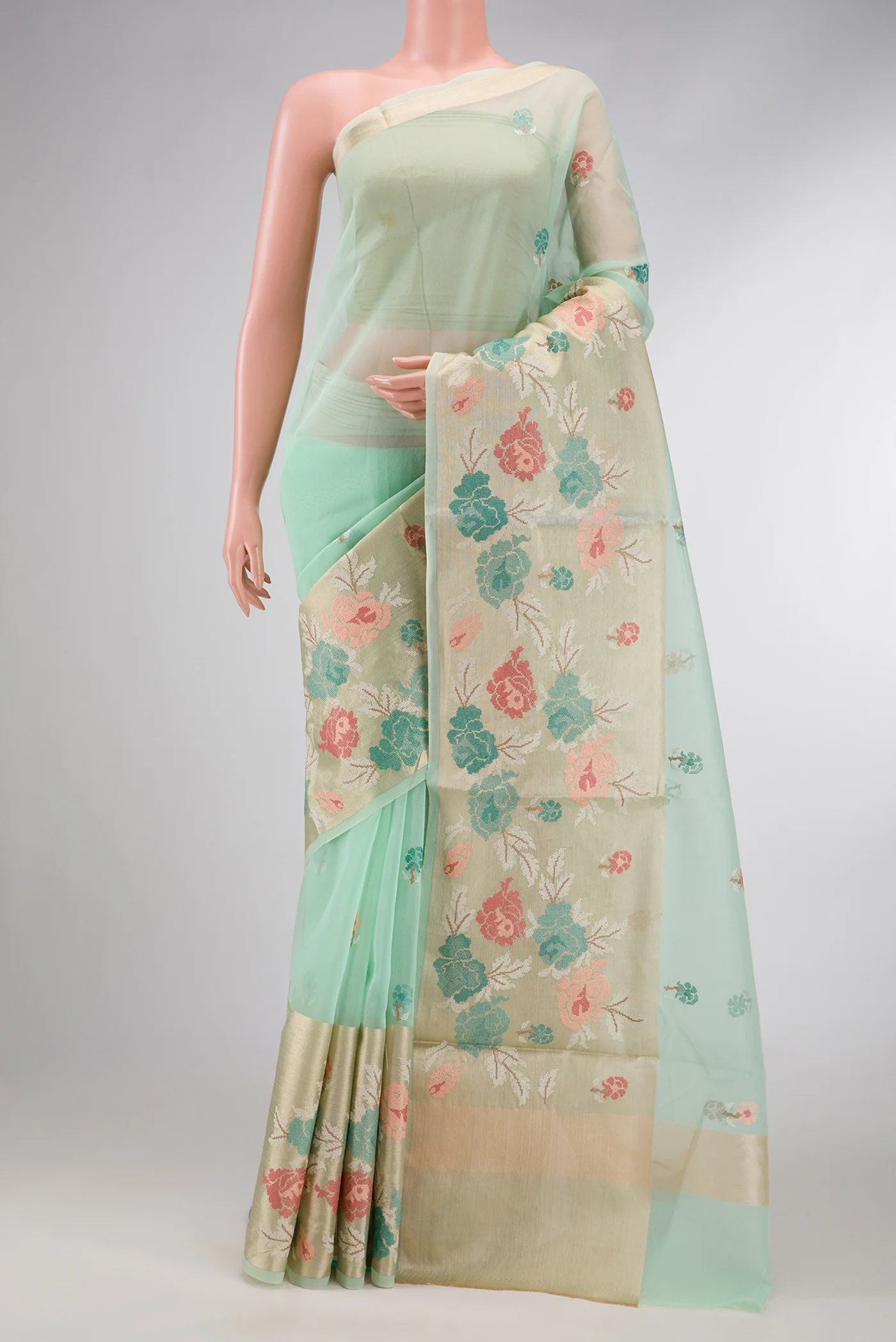Sea Green Organza Silk Saree