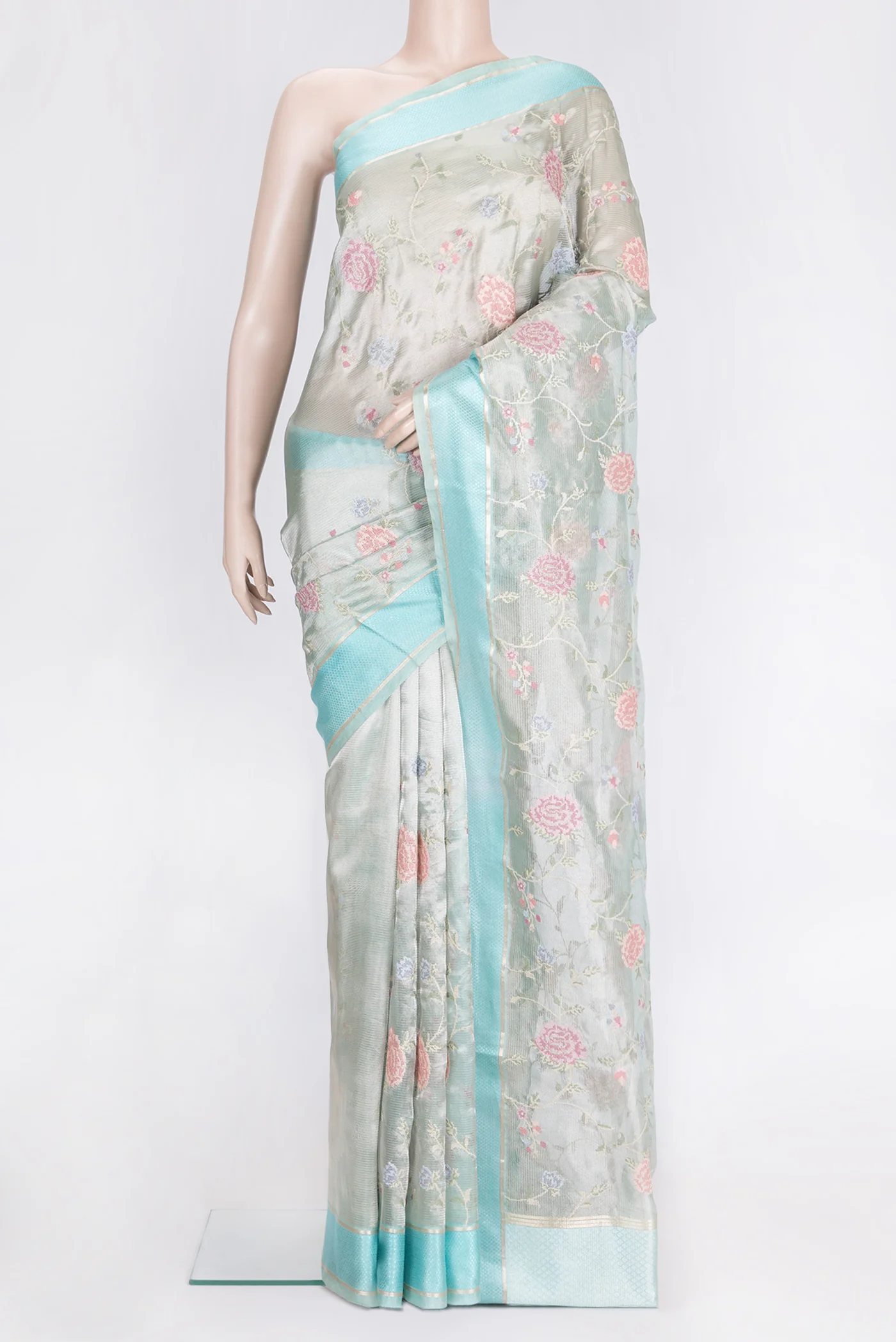 Light Blue Organza Silk Saree