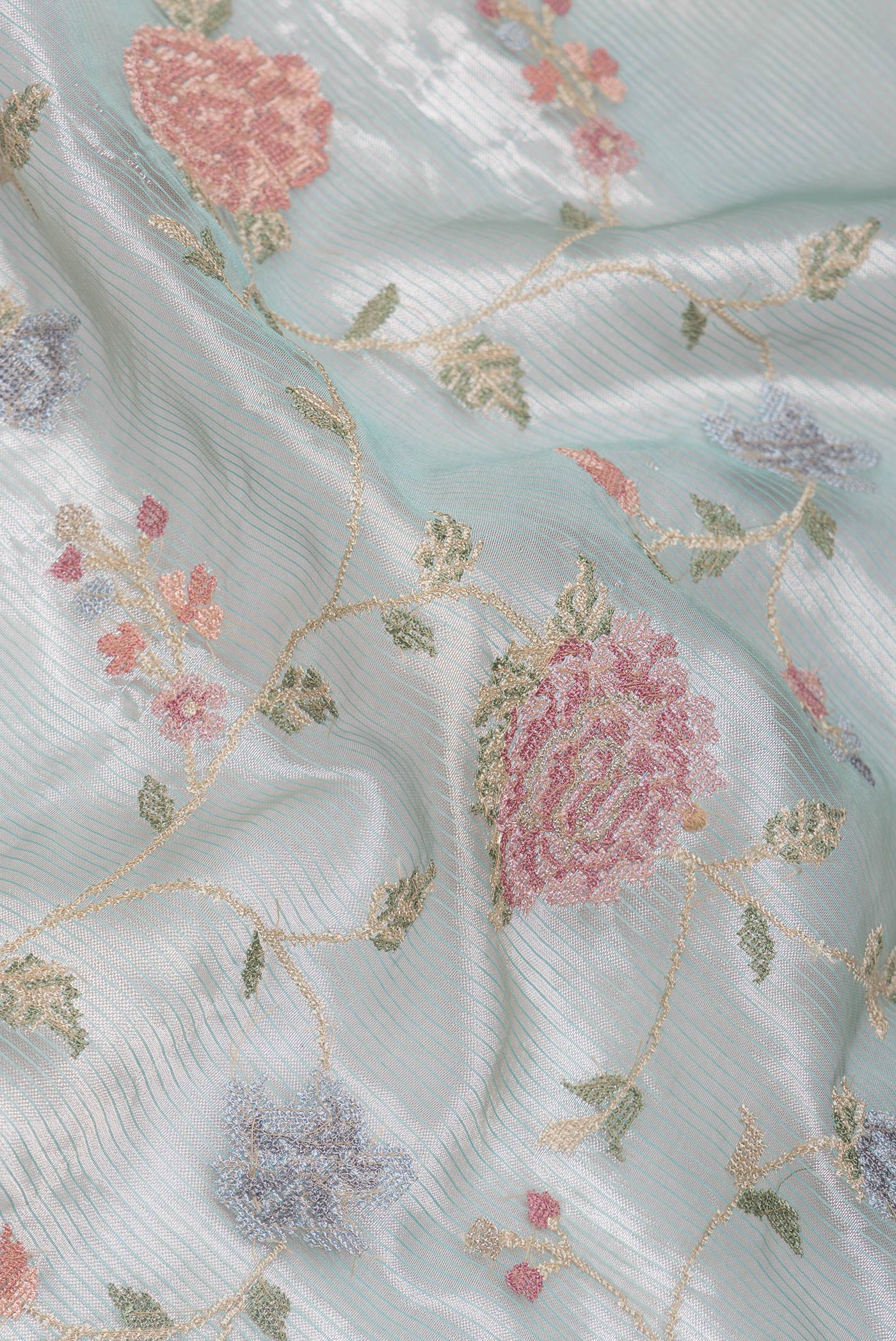 Light Blue Organza Silk Saree - Image 2