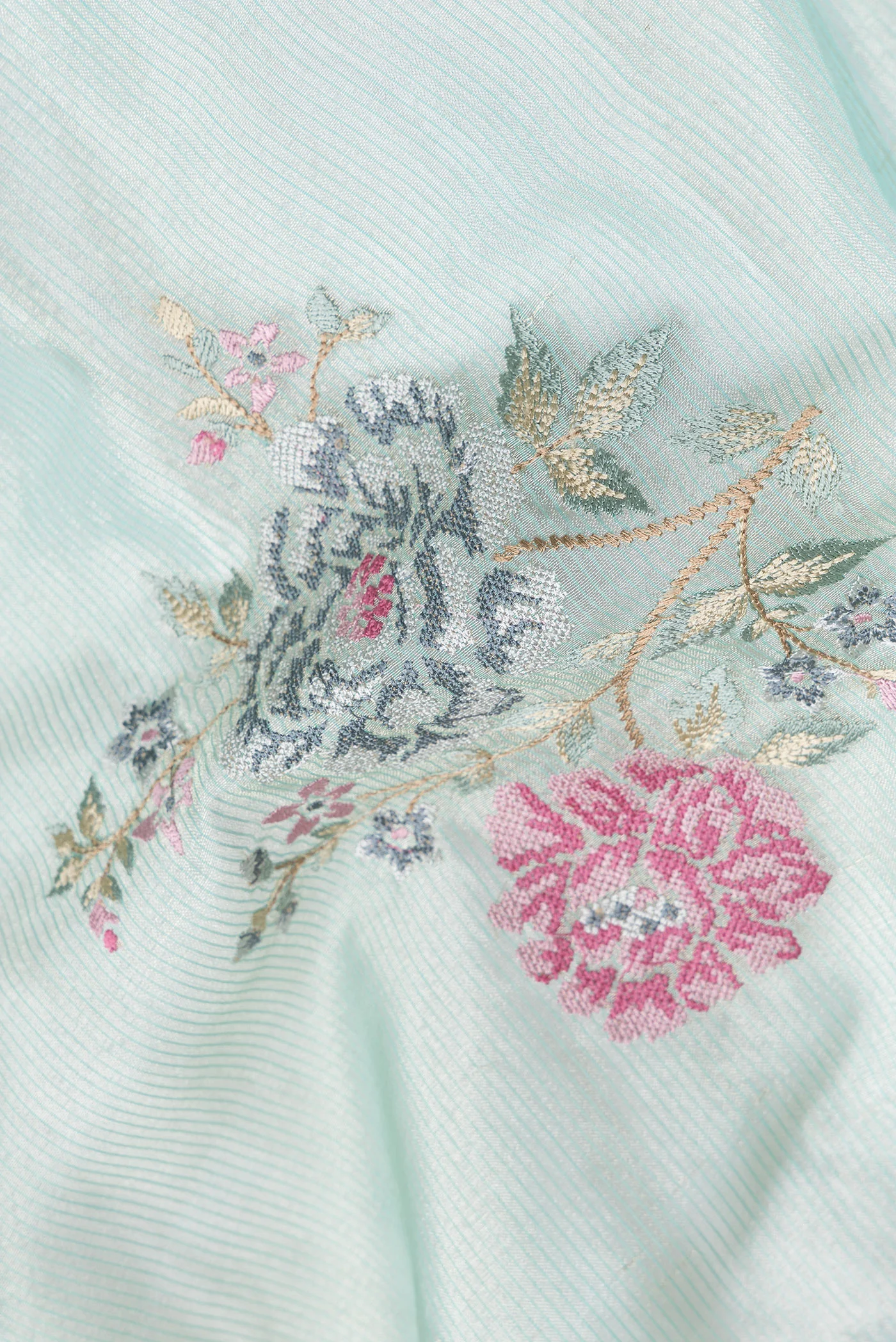 Light Blue Organza Silk Saree - Image 2