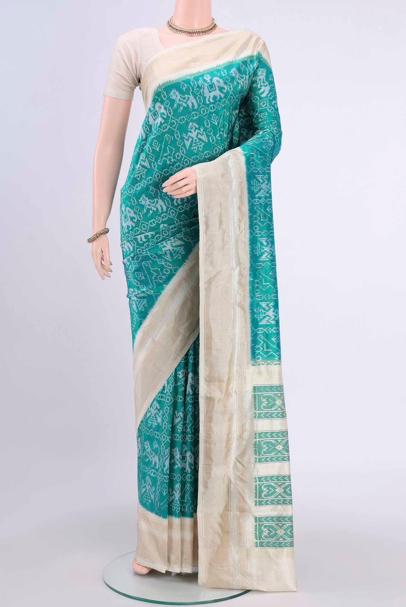 Turquoise Pochampally Silk Saree