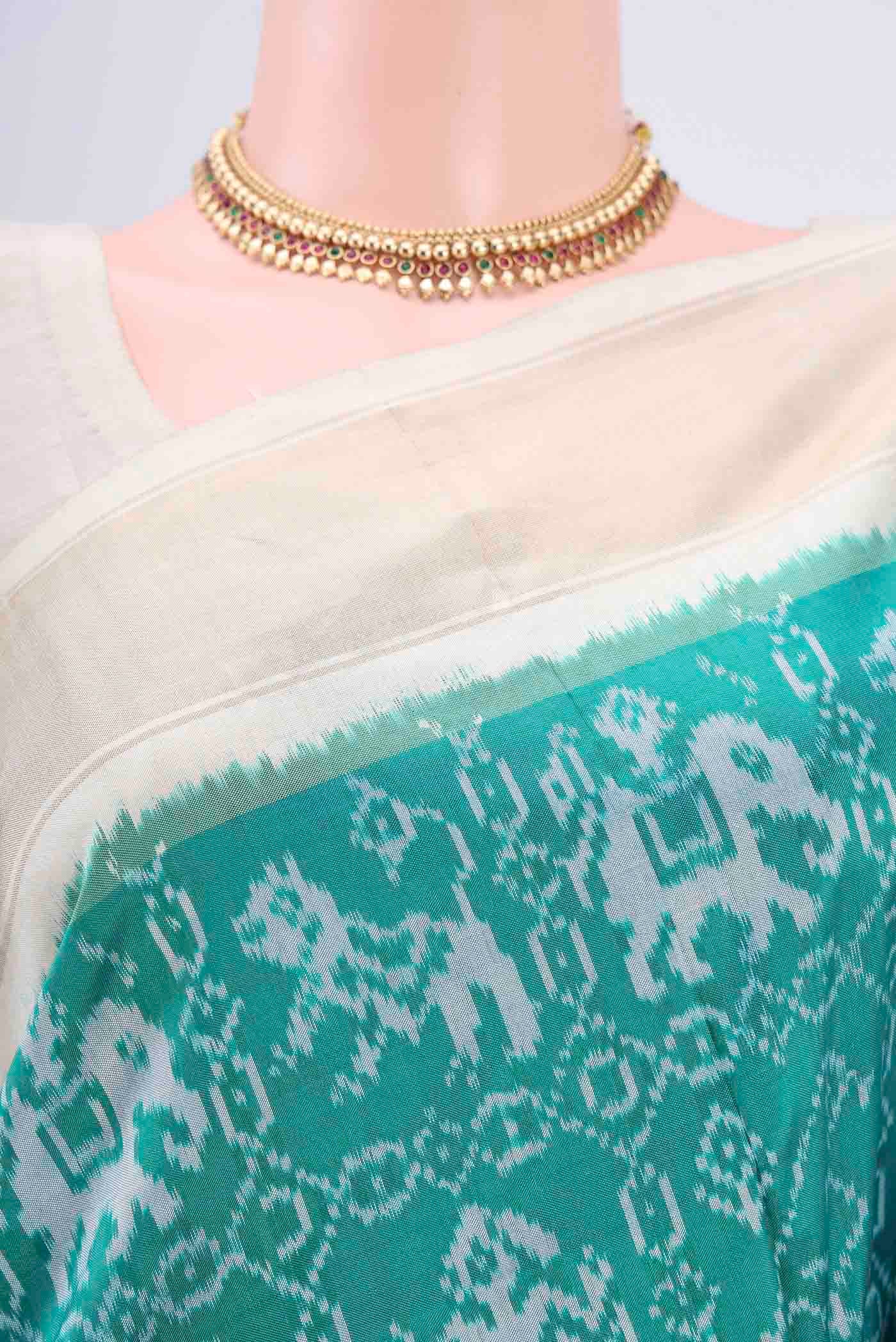 Turquoise Pochampally Silk Saree - Image 2