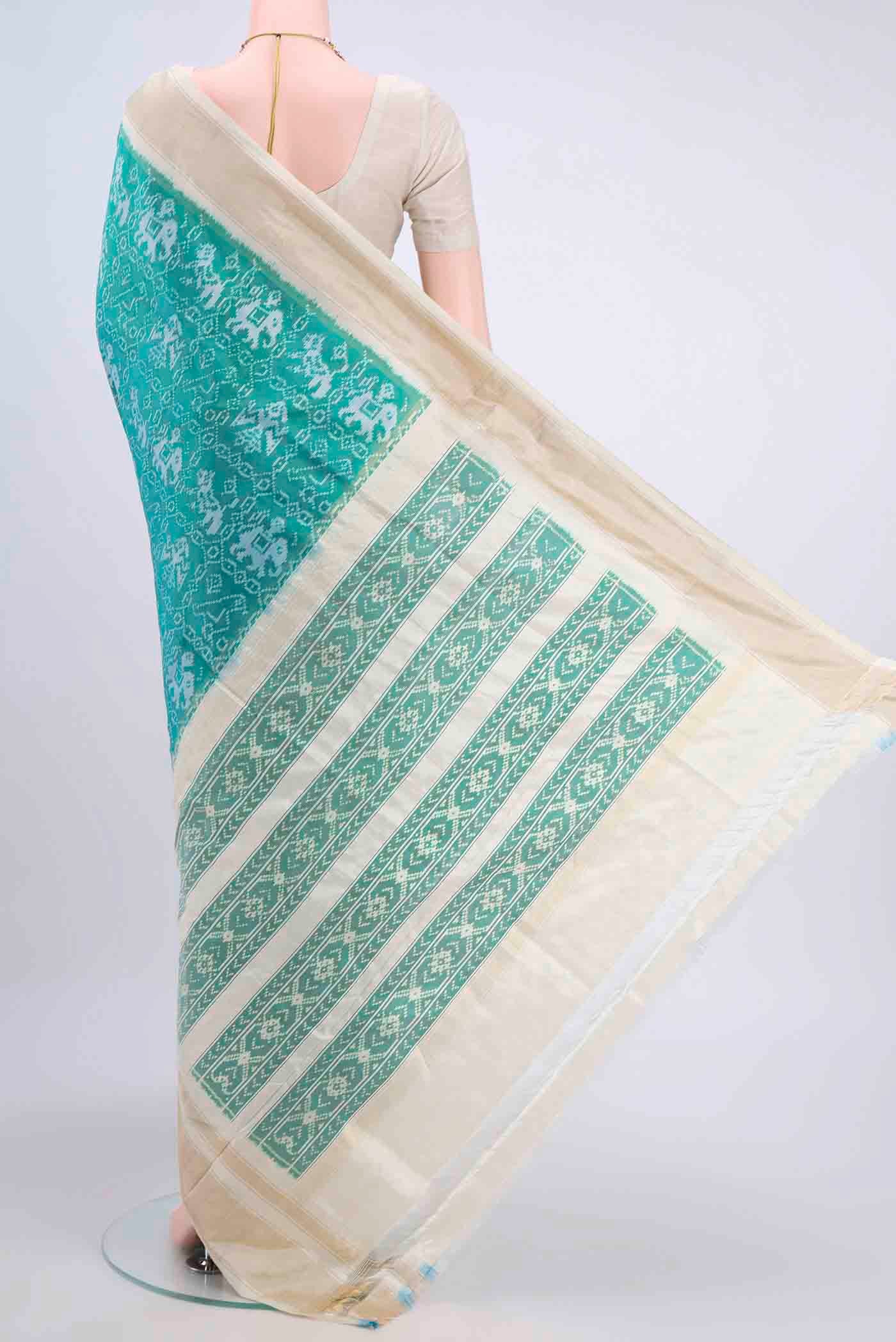 Turquoise Pochampally Silk Saree - Image 3