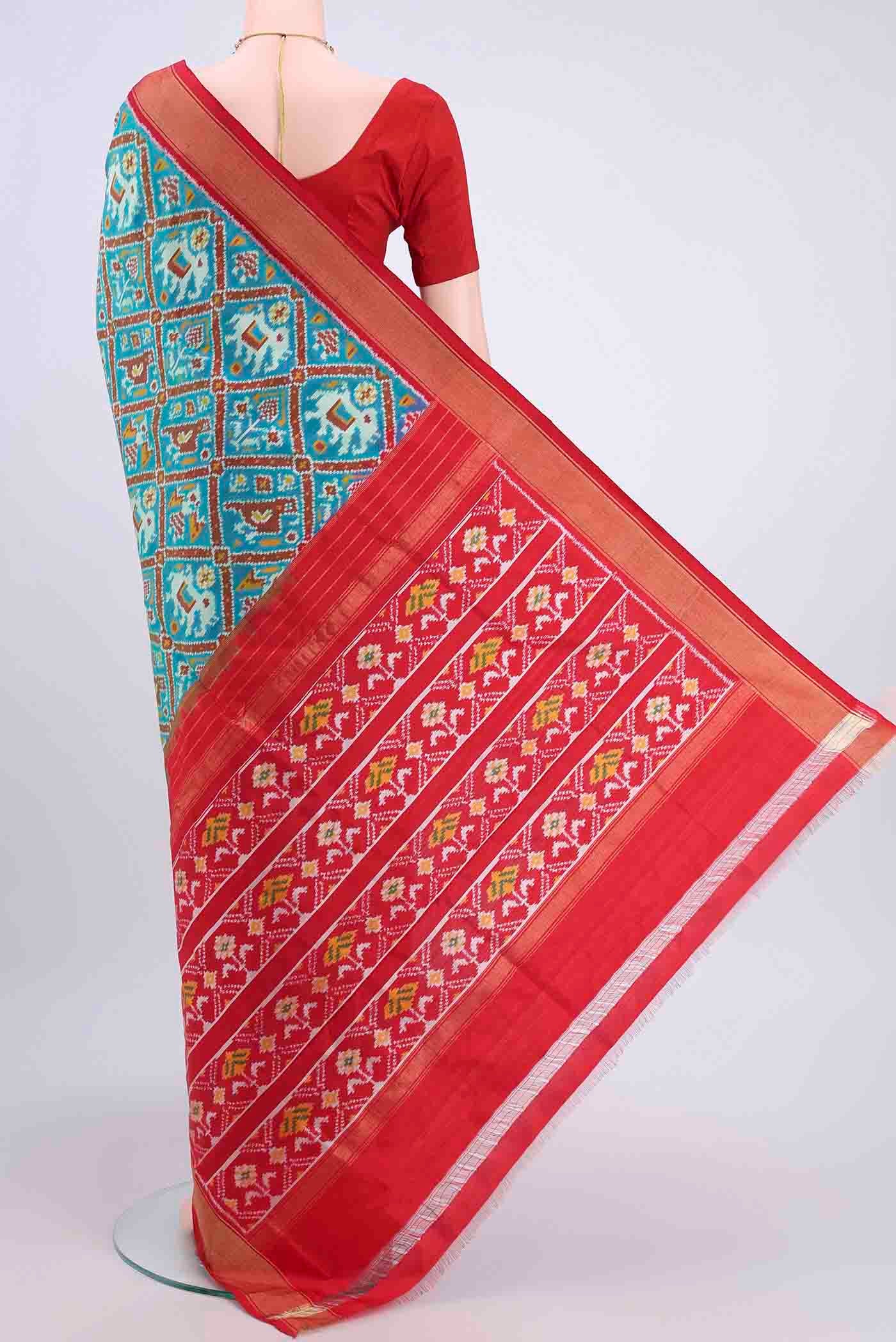 Blue Pochampally Silk Saree - Image 3