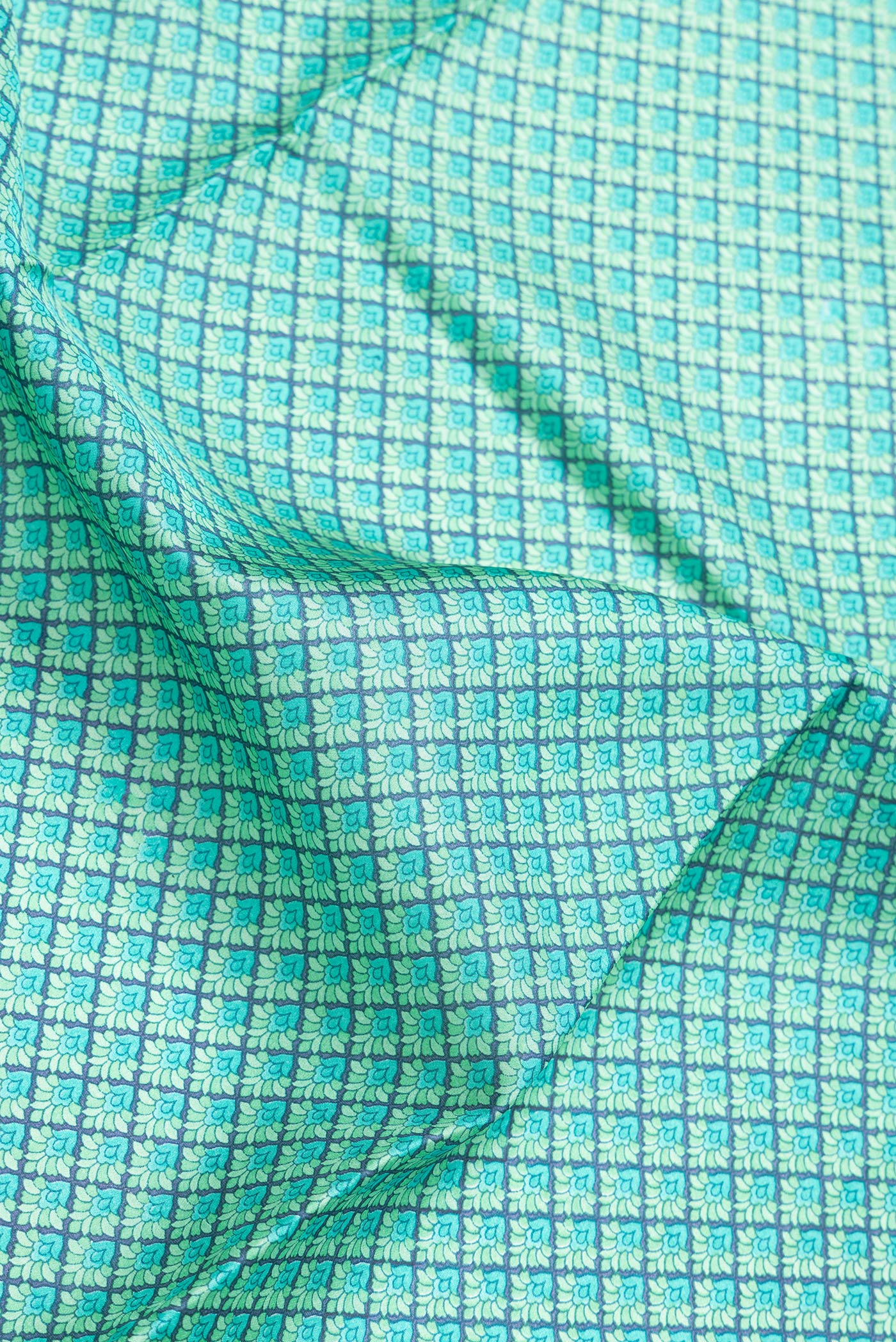 Turquoise Printed Silk Saree - Image 2