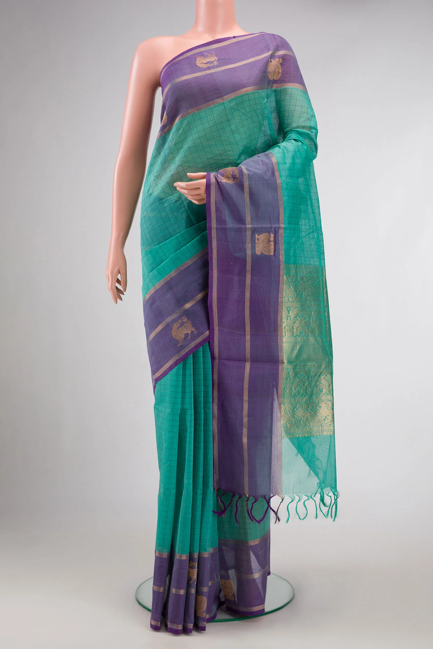 Turquoise Silk Cotton Saree