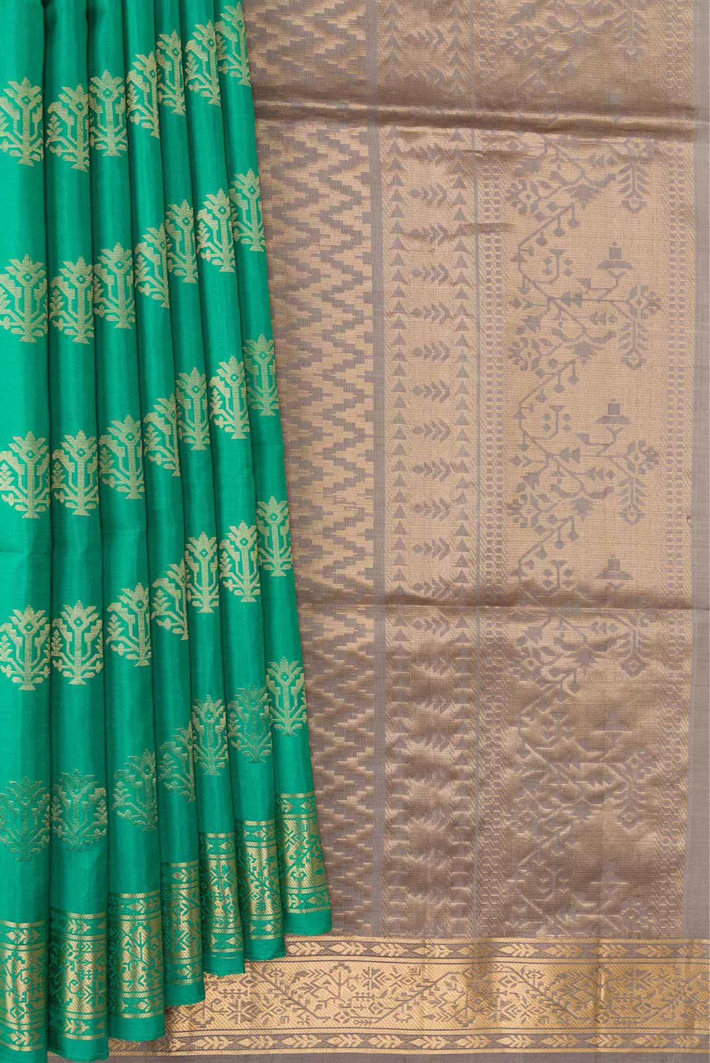 Sea Green Soft Silk Saree - Image 4