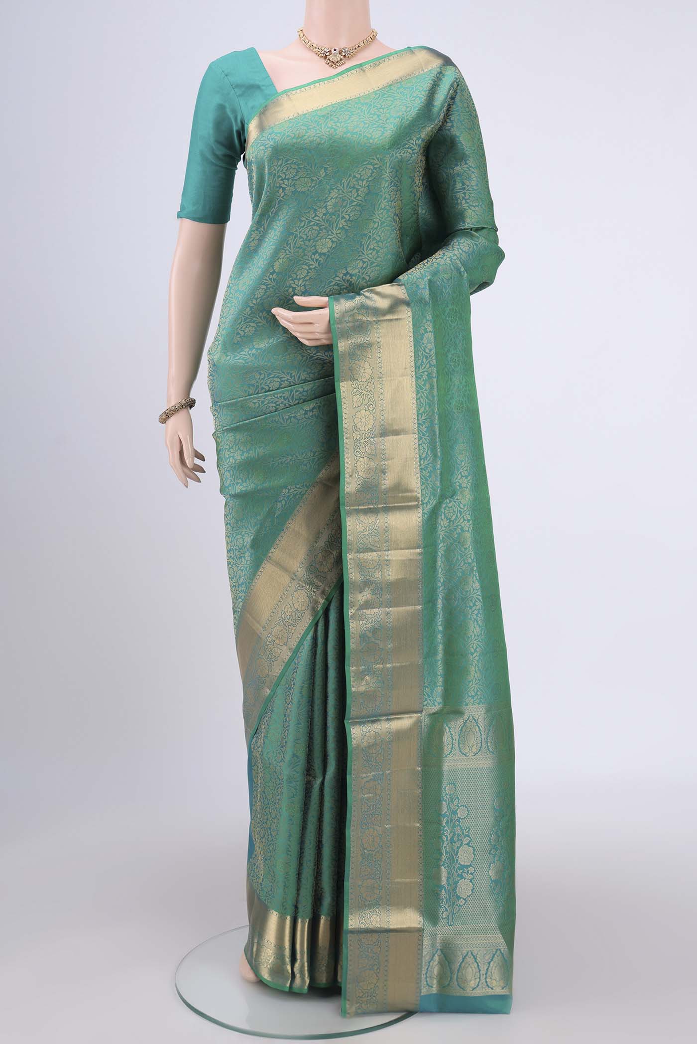 Turquoise Dual Tone Soft Silk Saree