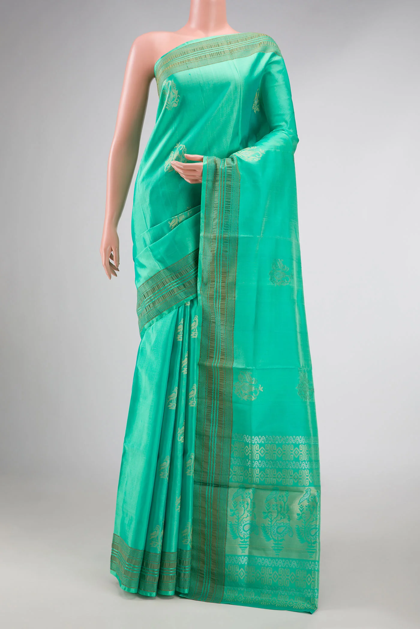 Sea Green Dual Tone Soft Silk Saree