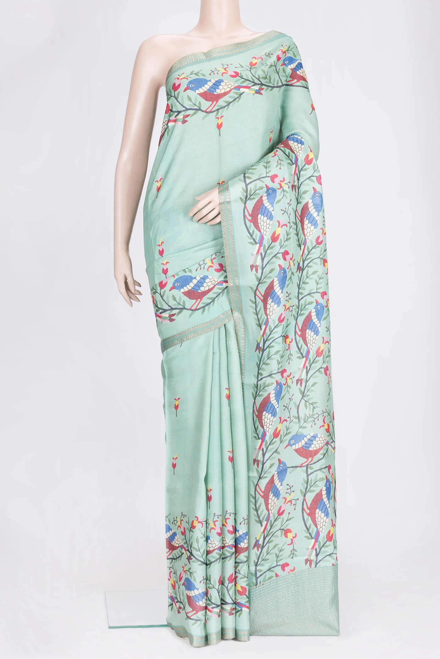 Sea Green Tussar Silk Saree