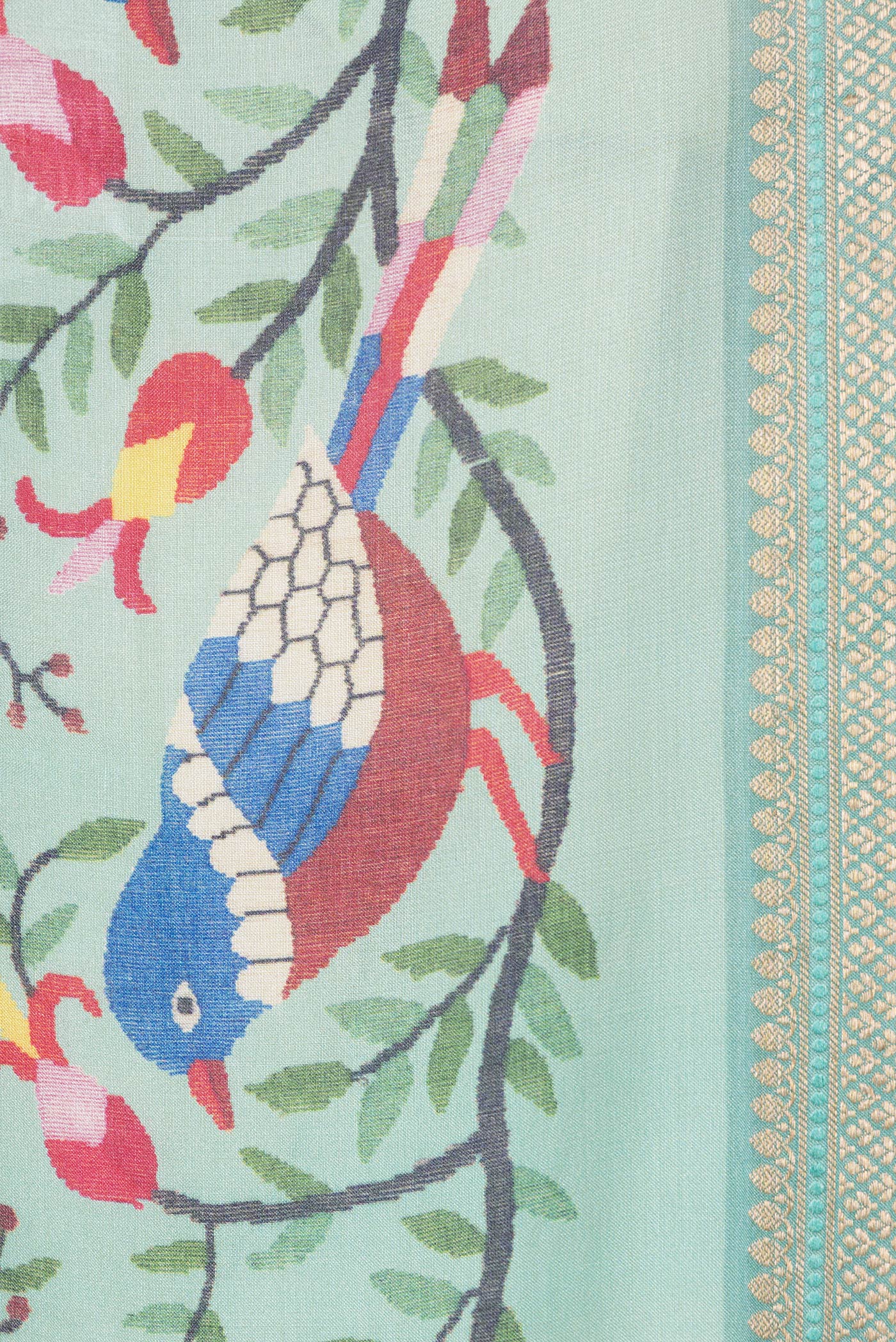 Sea Green Tussar Silk Saree - Image 3