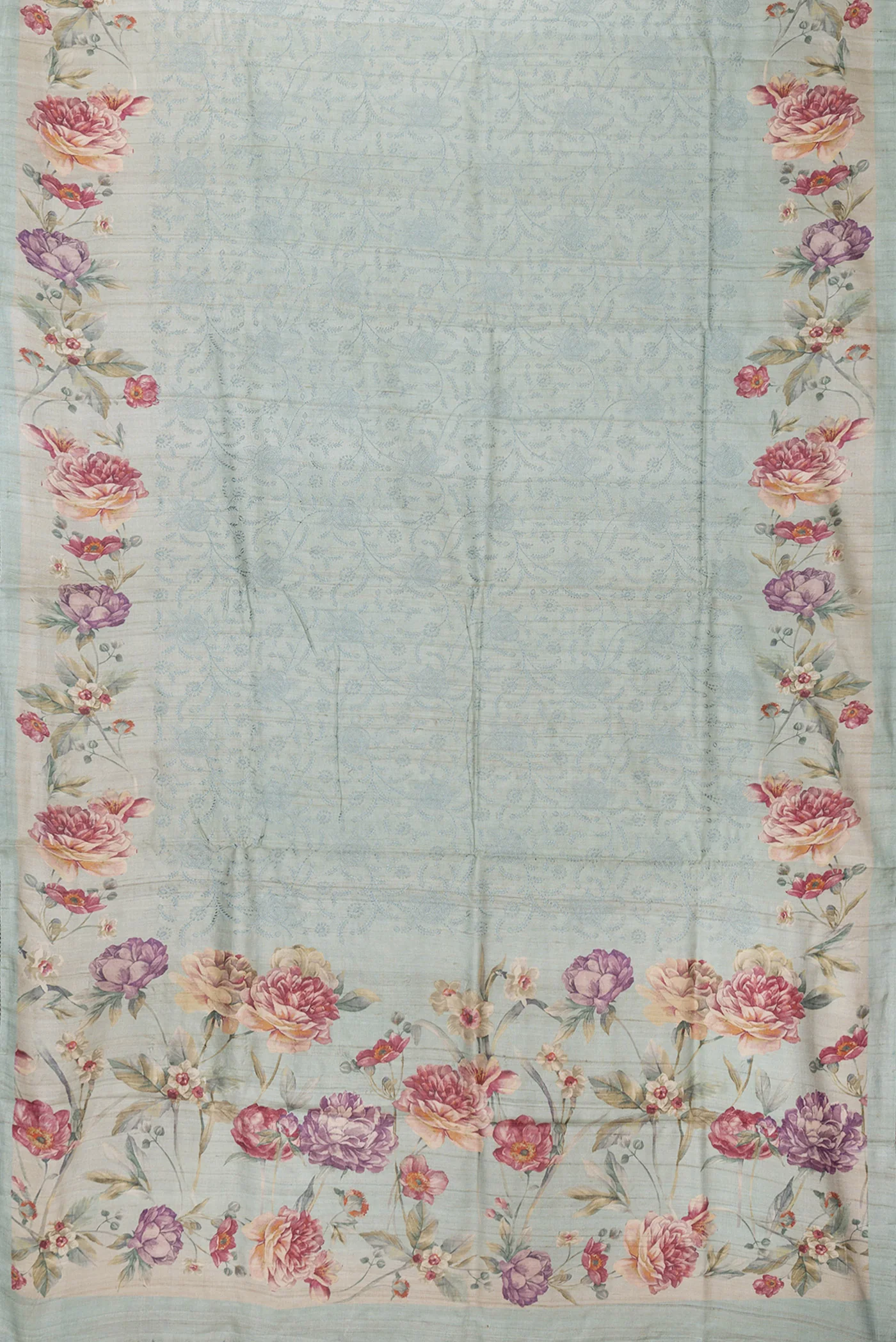 Sea Green Tussar Silk Saree - Image 6