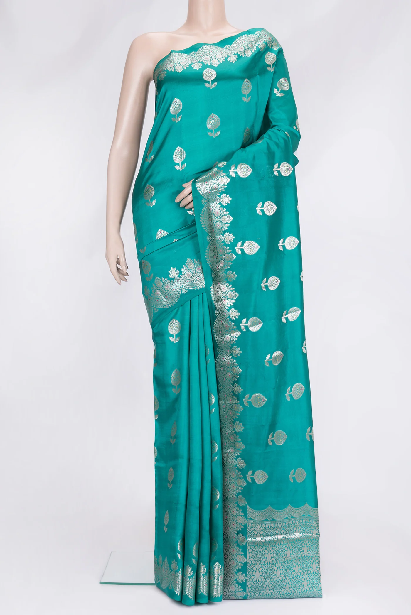 Sea Green Banarasi Raw Silk Saree
