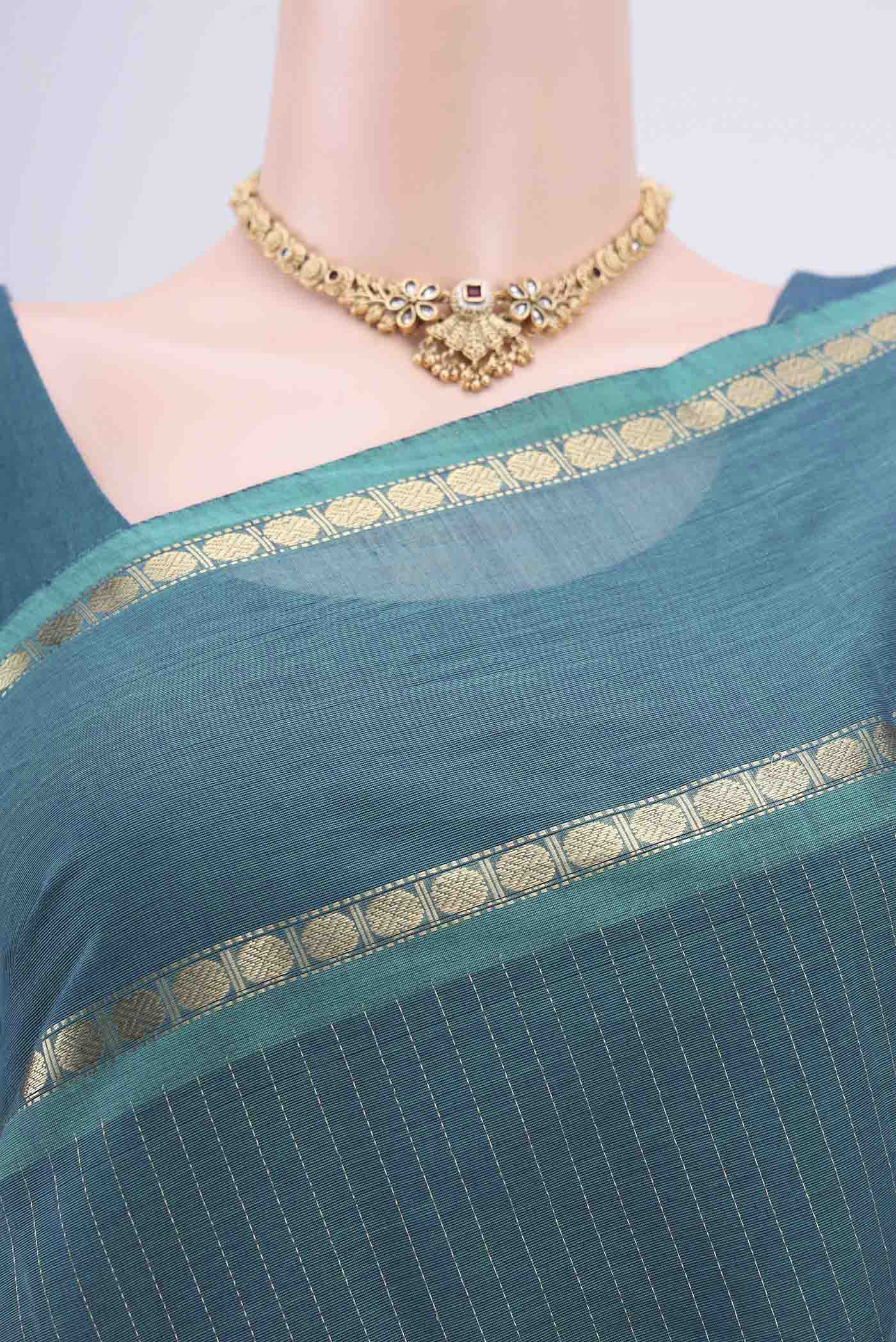 Blue Kanchi Cotton Saree - Image 2