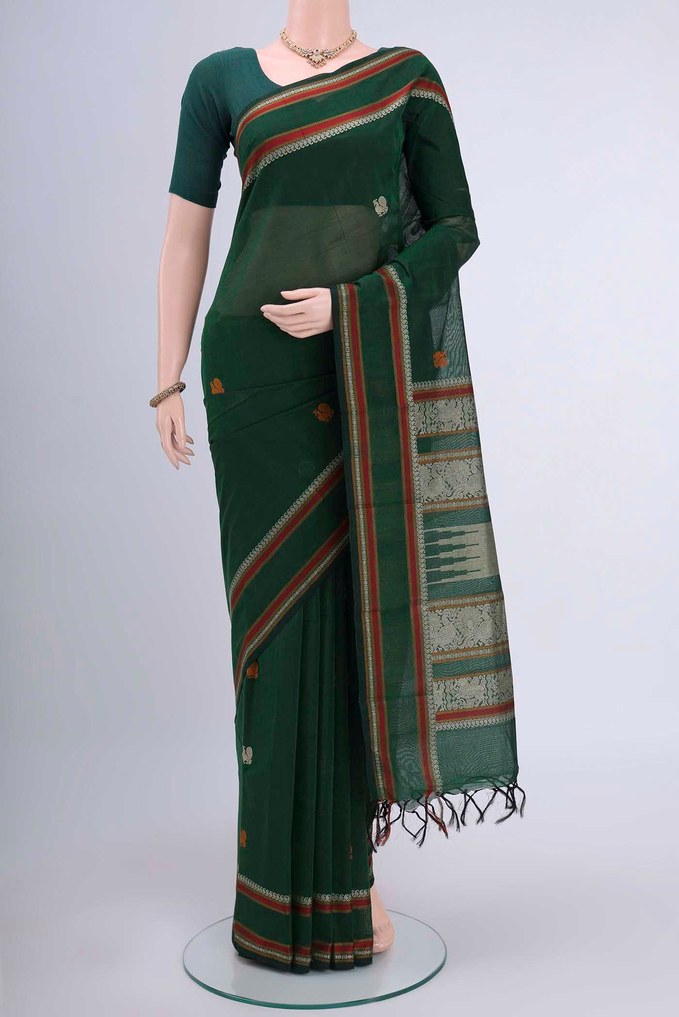 Bottle Green Kanchi Cotton Saree