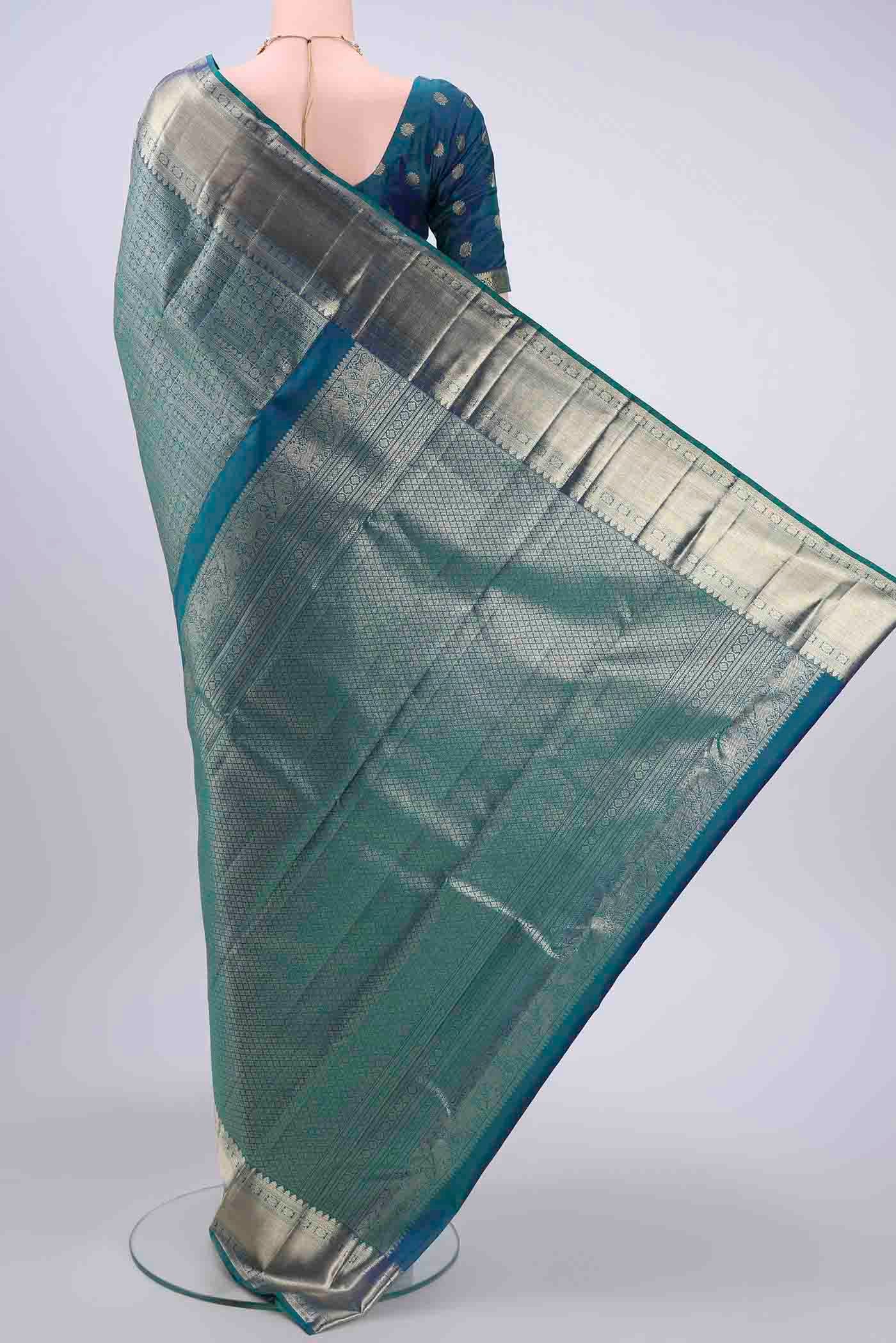 Blue Kanchipuram Saree - Image 3