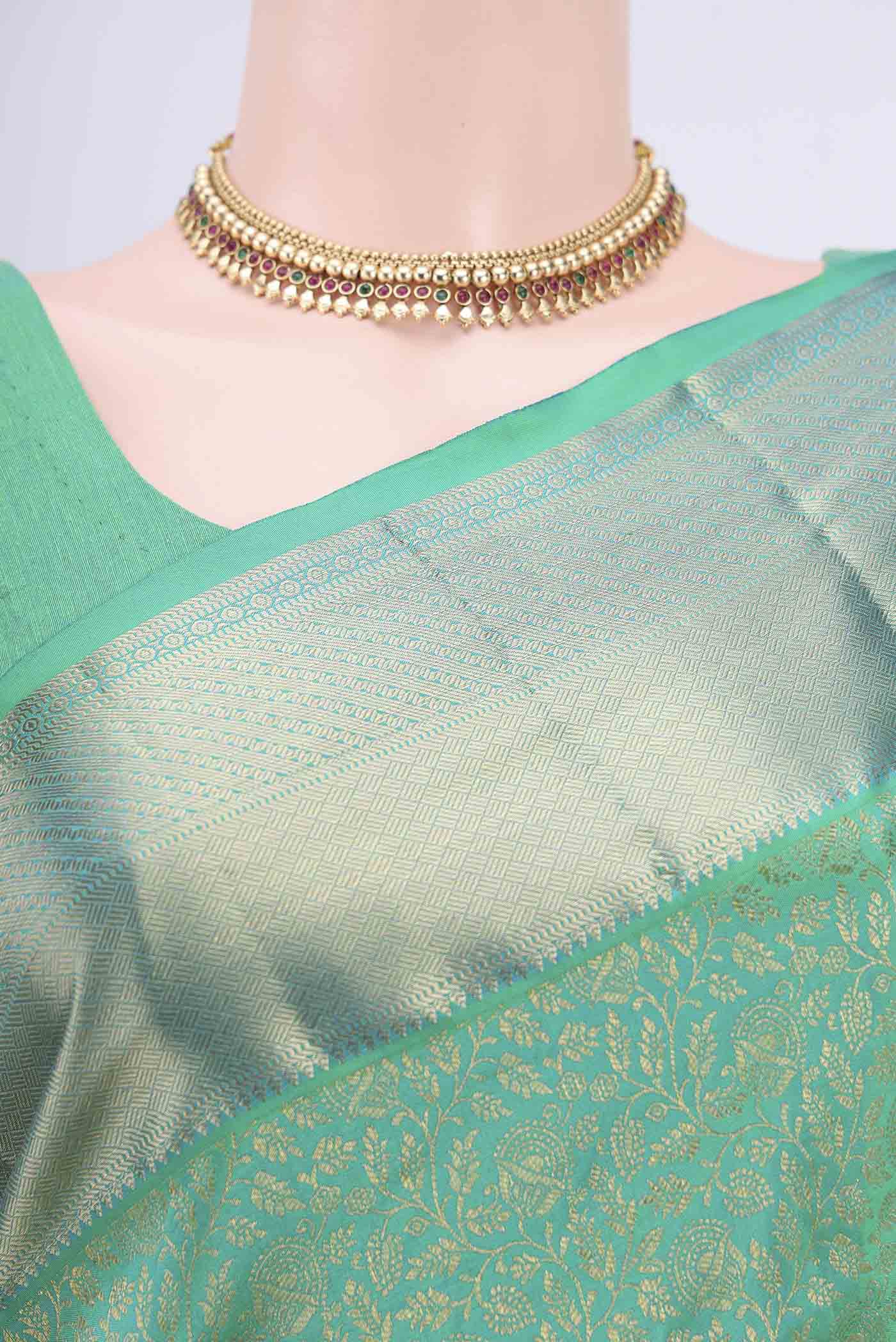 Turquoise Bangalore Silk Saree - Image 2