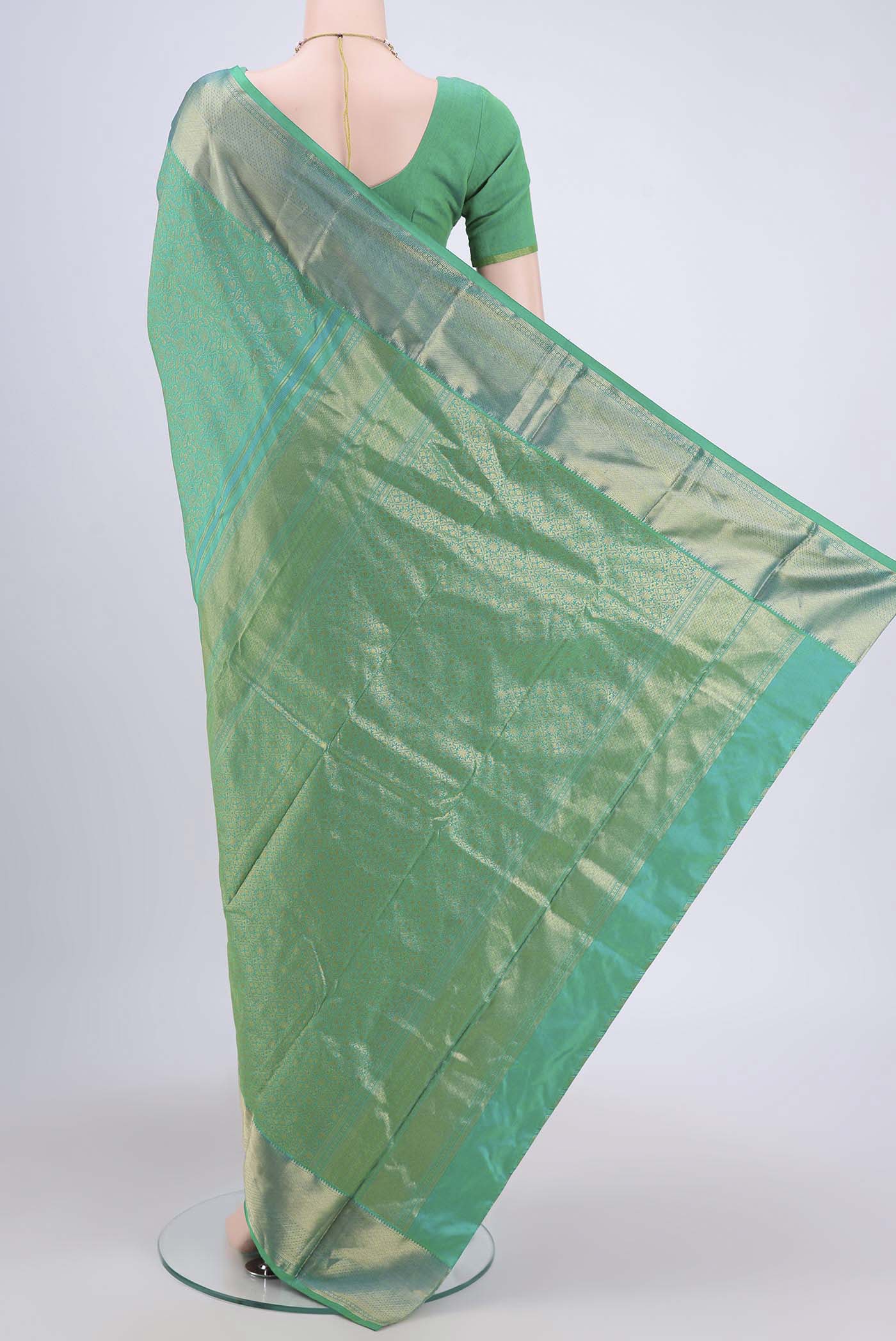 Turquoise Bangalore Silk Saree - Image 3