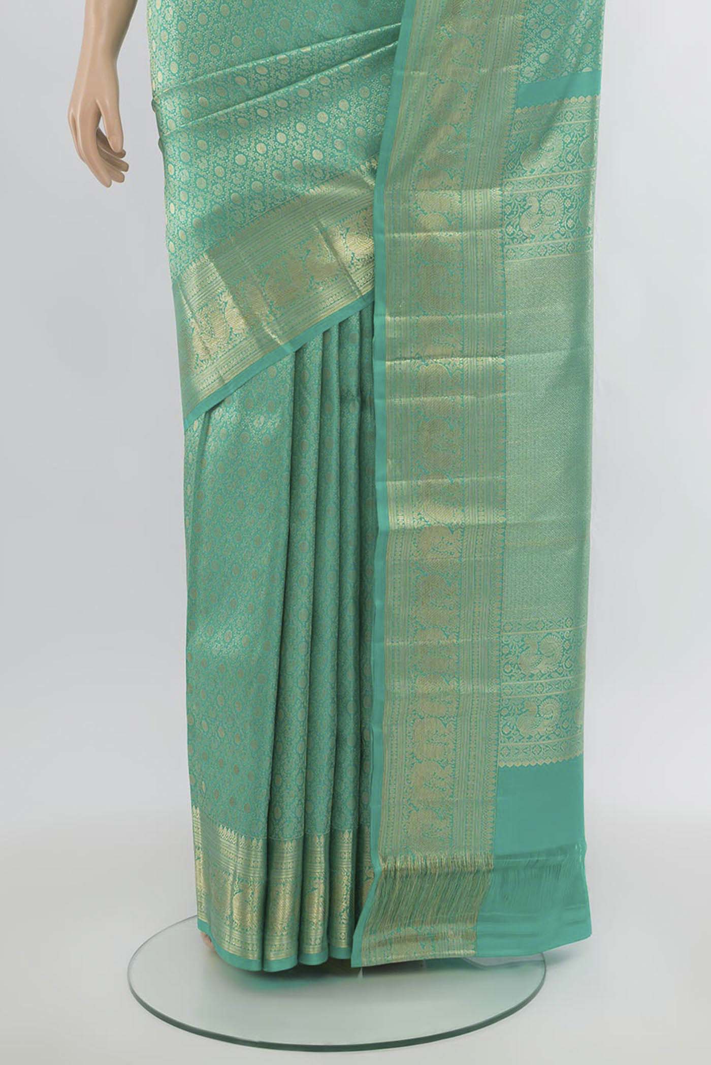 Turquoise Kanchipuram Silk Saree - Image 3