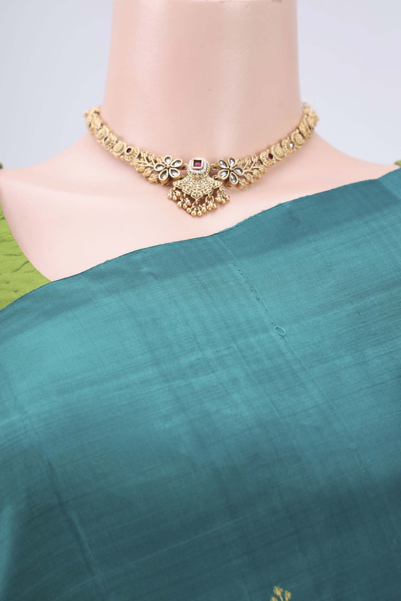 Sea Green Kanchipuram Silk Saree - Image 2