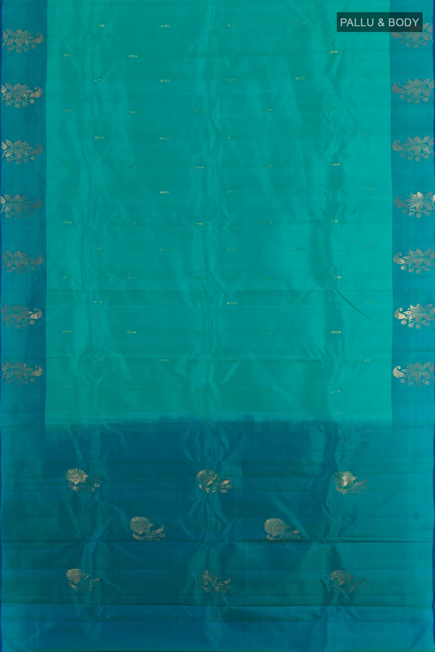 Turquoise Kanchipuram Silk Saree - Image 3