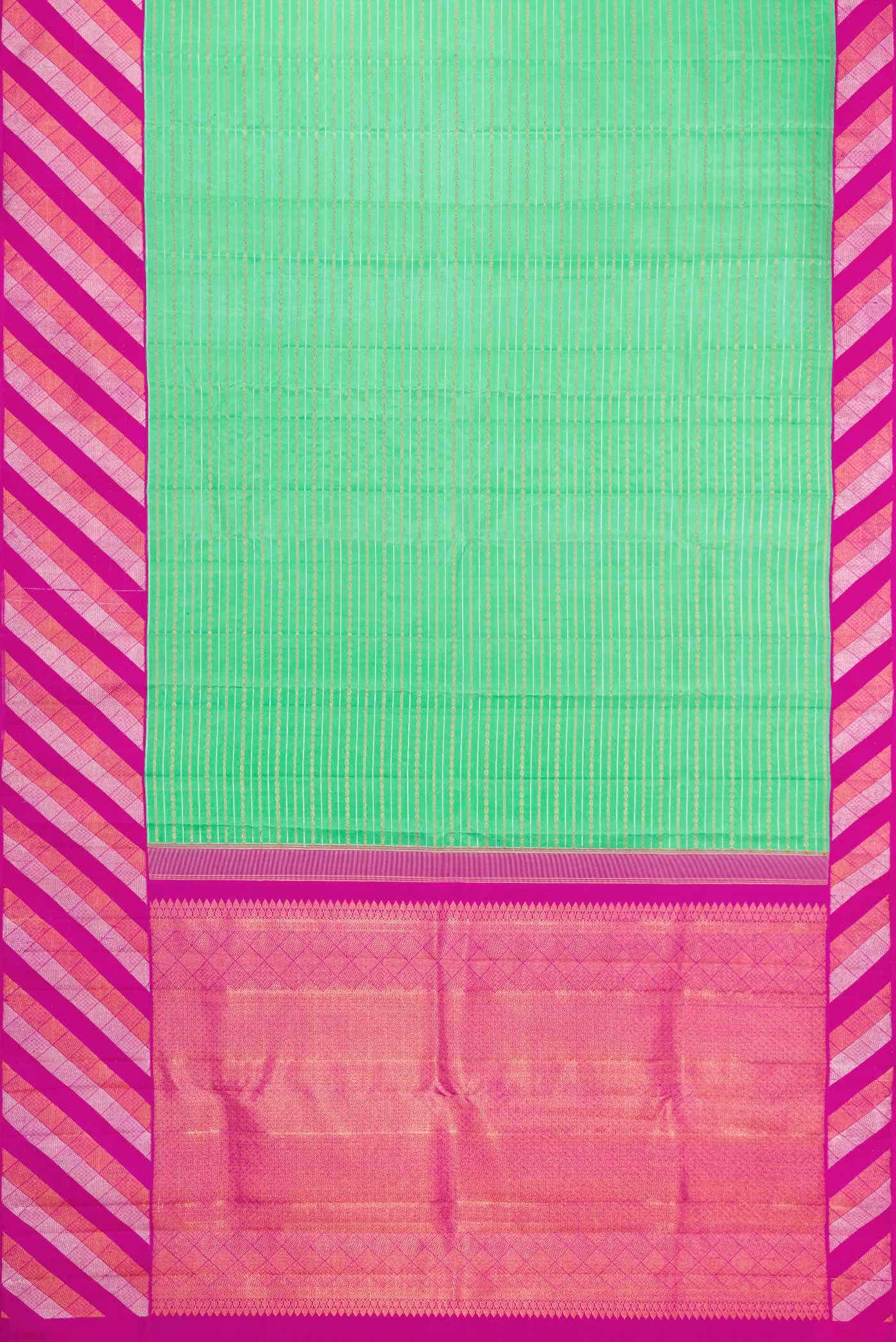 Pure Silk Pure Zari Sea Green Kanjivaram Saree - Image 4