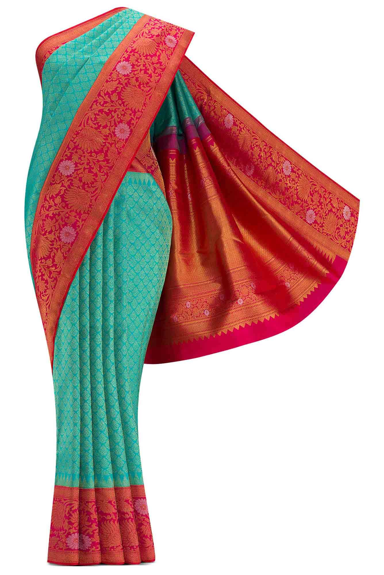 Pure Silk Pure Zari Sea Green Dual Tone Kanjivaram Saree