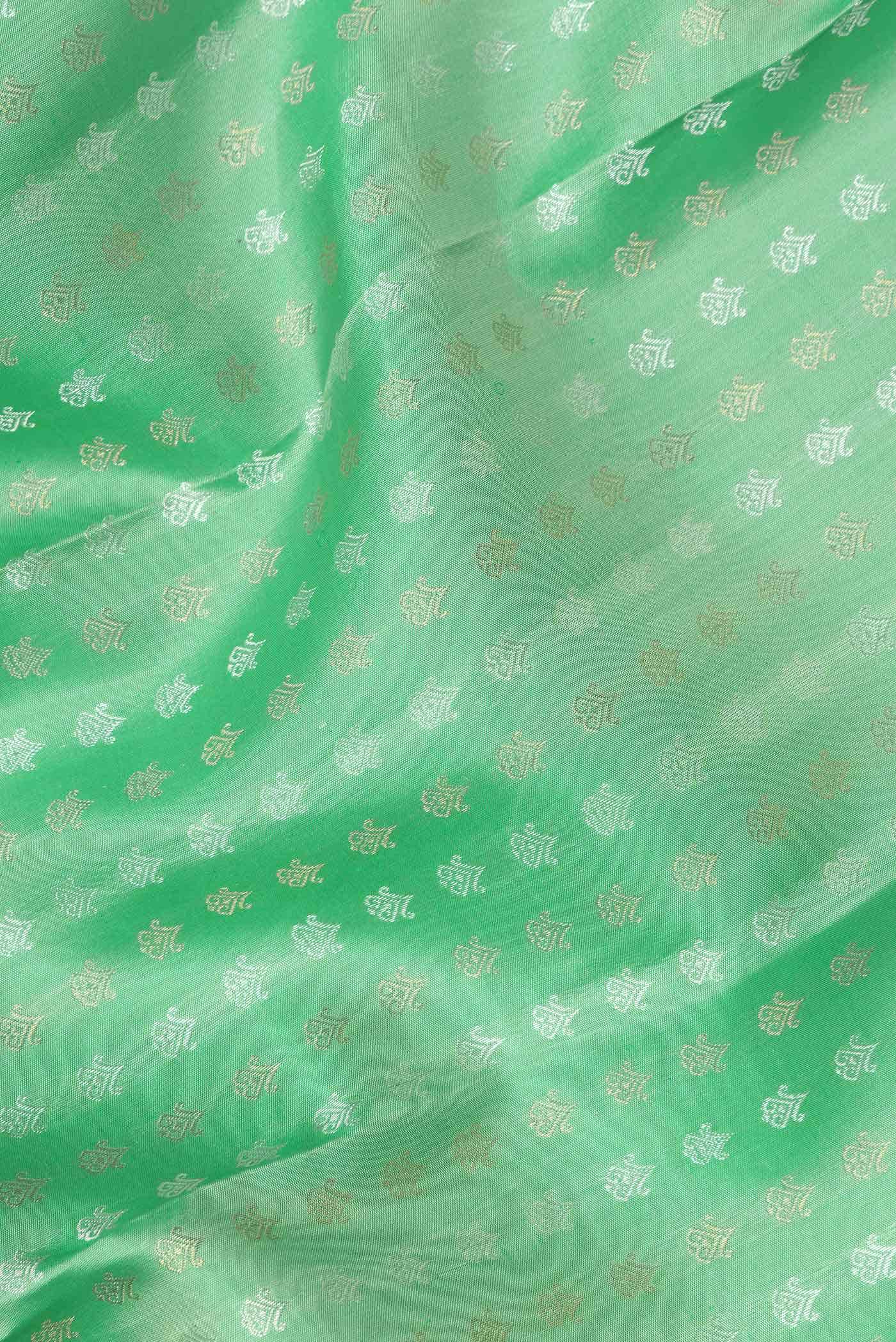 Pure Silk Pure Zari Sea Green Kanjivaram Saree - Image 3