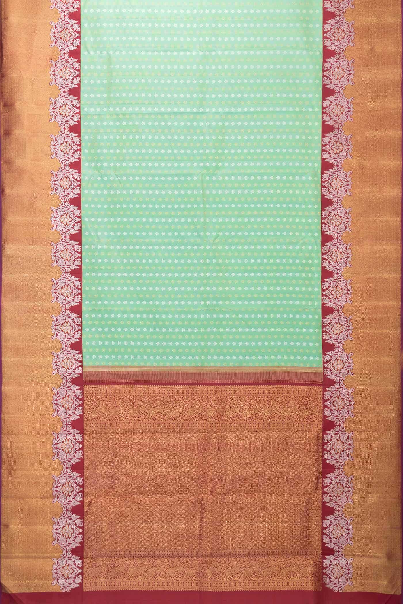 Pure Silk Pure Zari Sea Green Kanjivaram Saree - Image 4