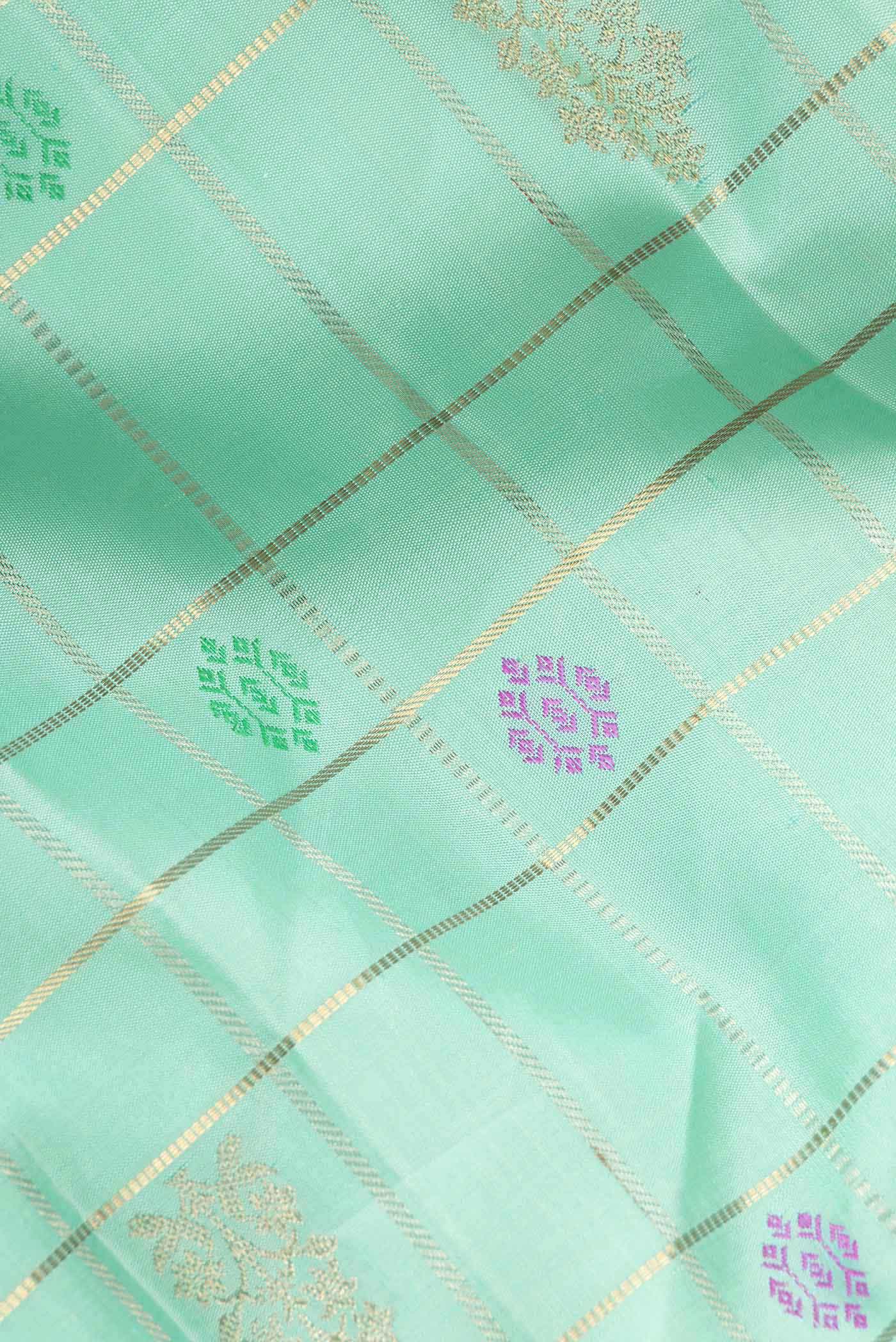 Pure Silk Pure Zari Sea Green Kanjivaram Saree - Image 3