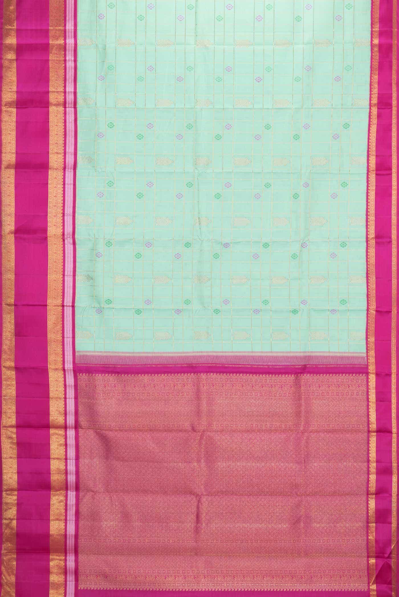 Pure Silk Pure Zari Sea Green Kanjivaram Saree - Image 4