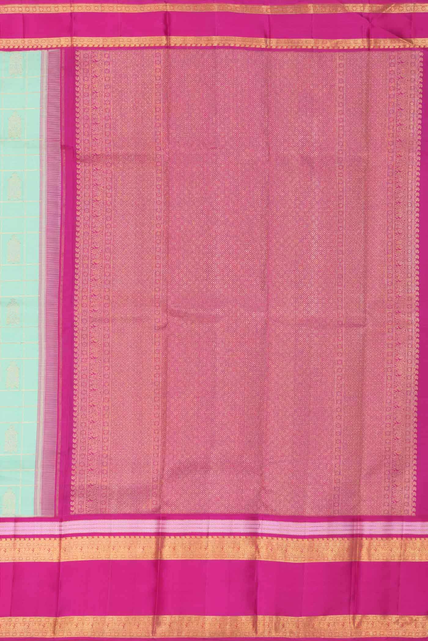 Pure Silk Pure Zari Sea Green Kanjivaram Saree - Image 5