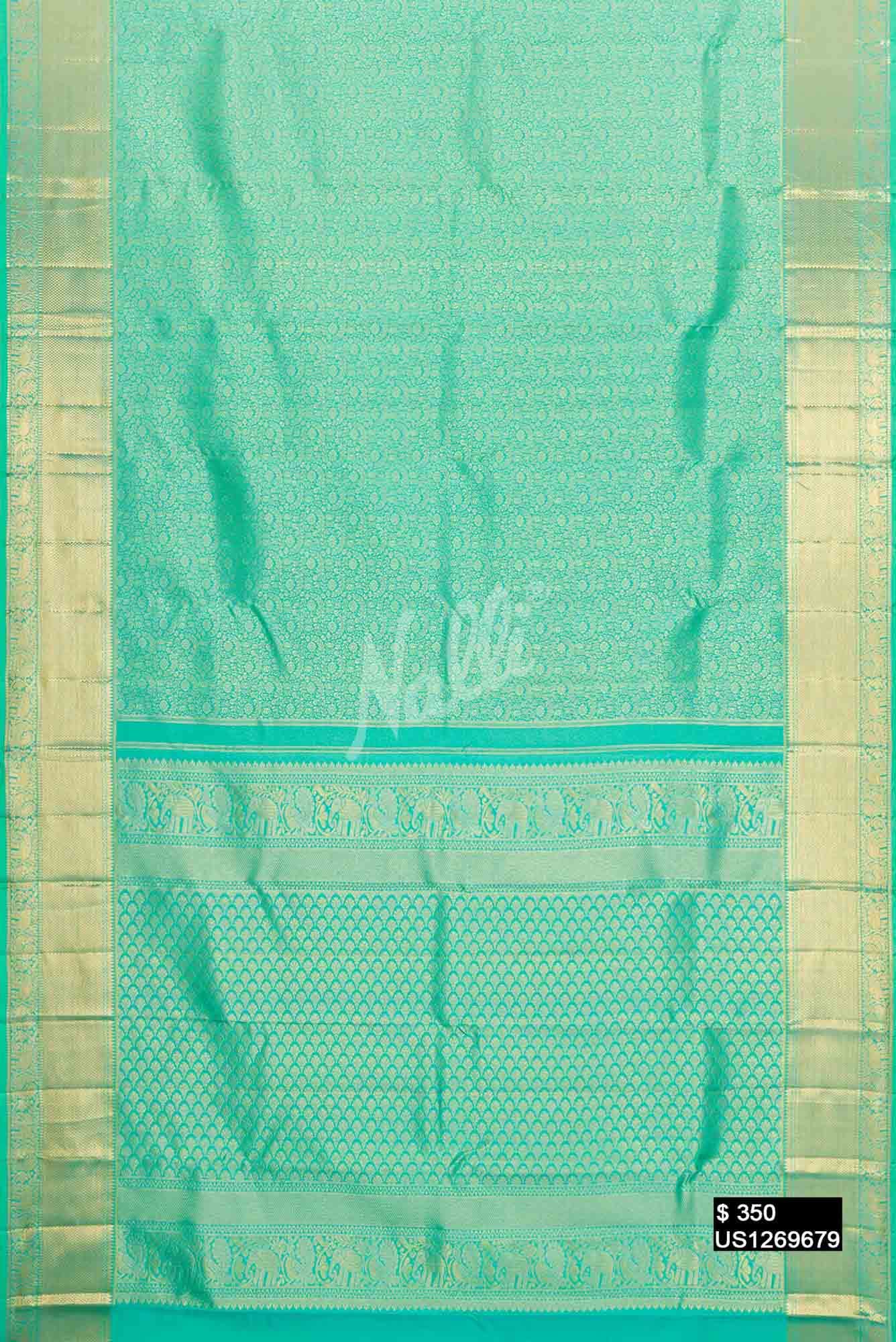 Sea Green Kanchipuram Silk Saree