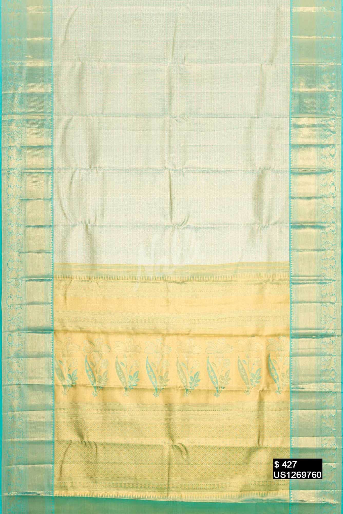 Sea Green Kanchipuram Tissue Silk Saree