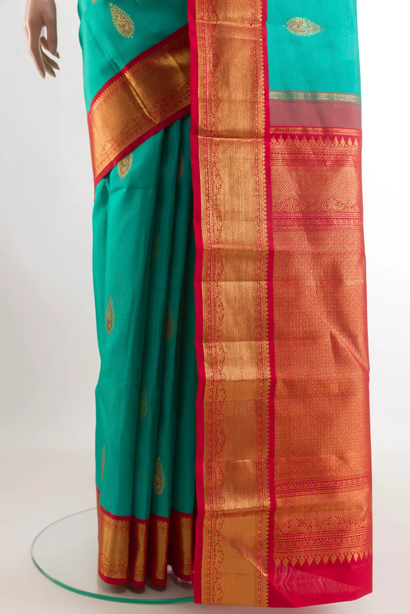 Turquoise Kanjivaram Silk Saree - Image 3