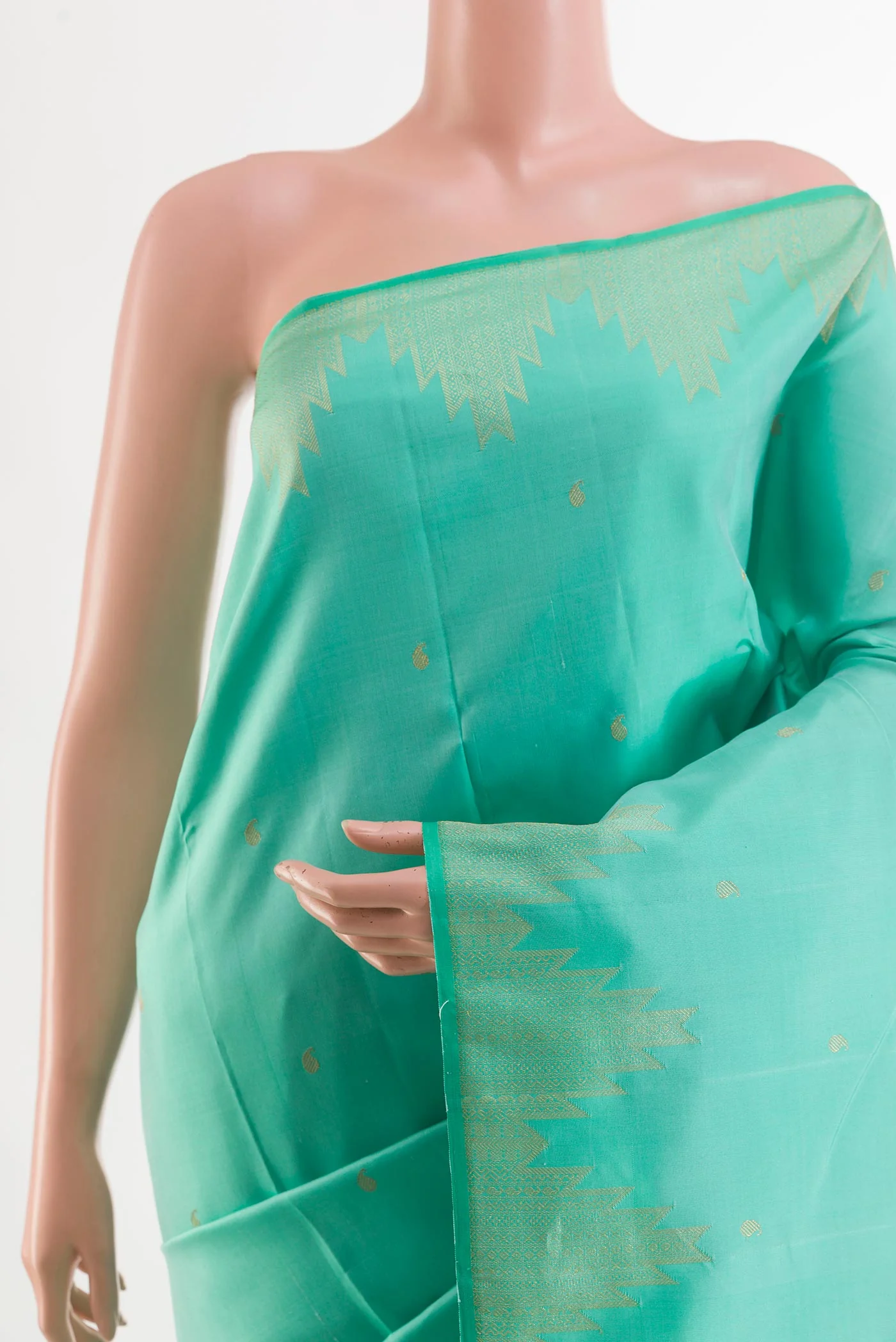 Turquoise Kanjivaram Silk Saree - Image 2