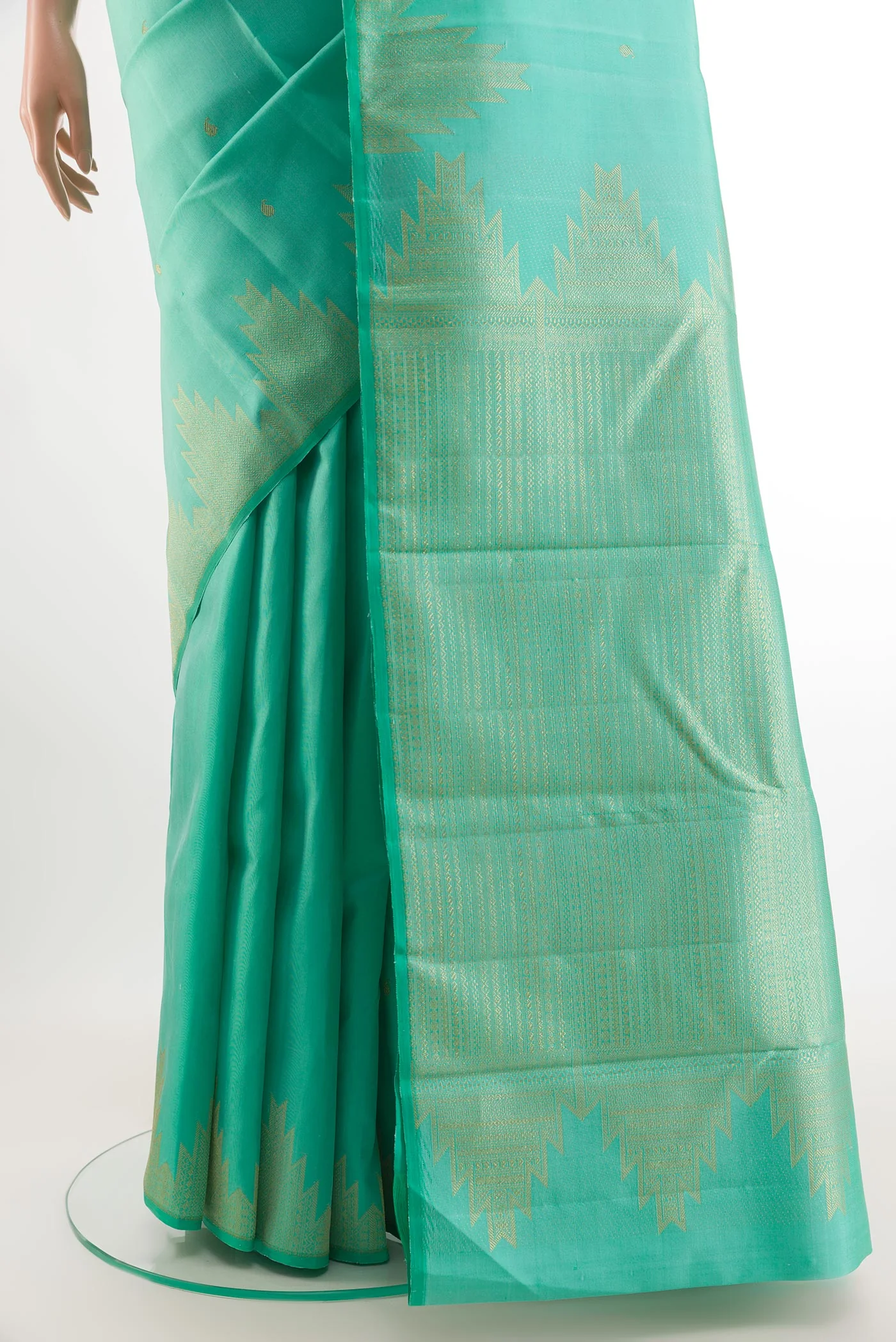Turquoise Kanjivaram Silk Saree - Image 3