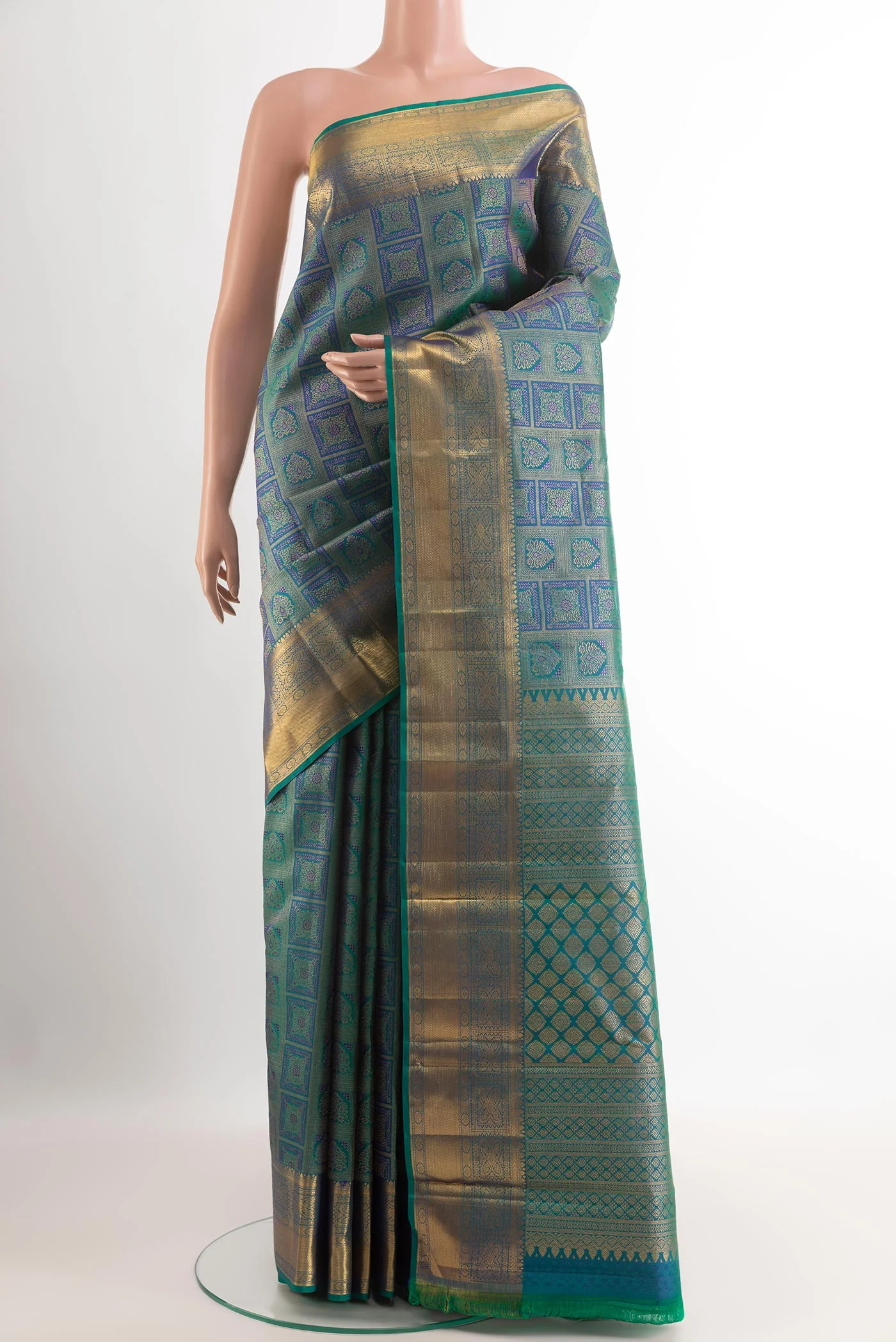 Blue with Green Color Kanjivaram Silk Saree