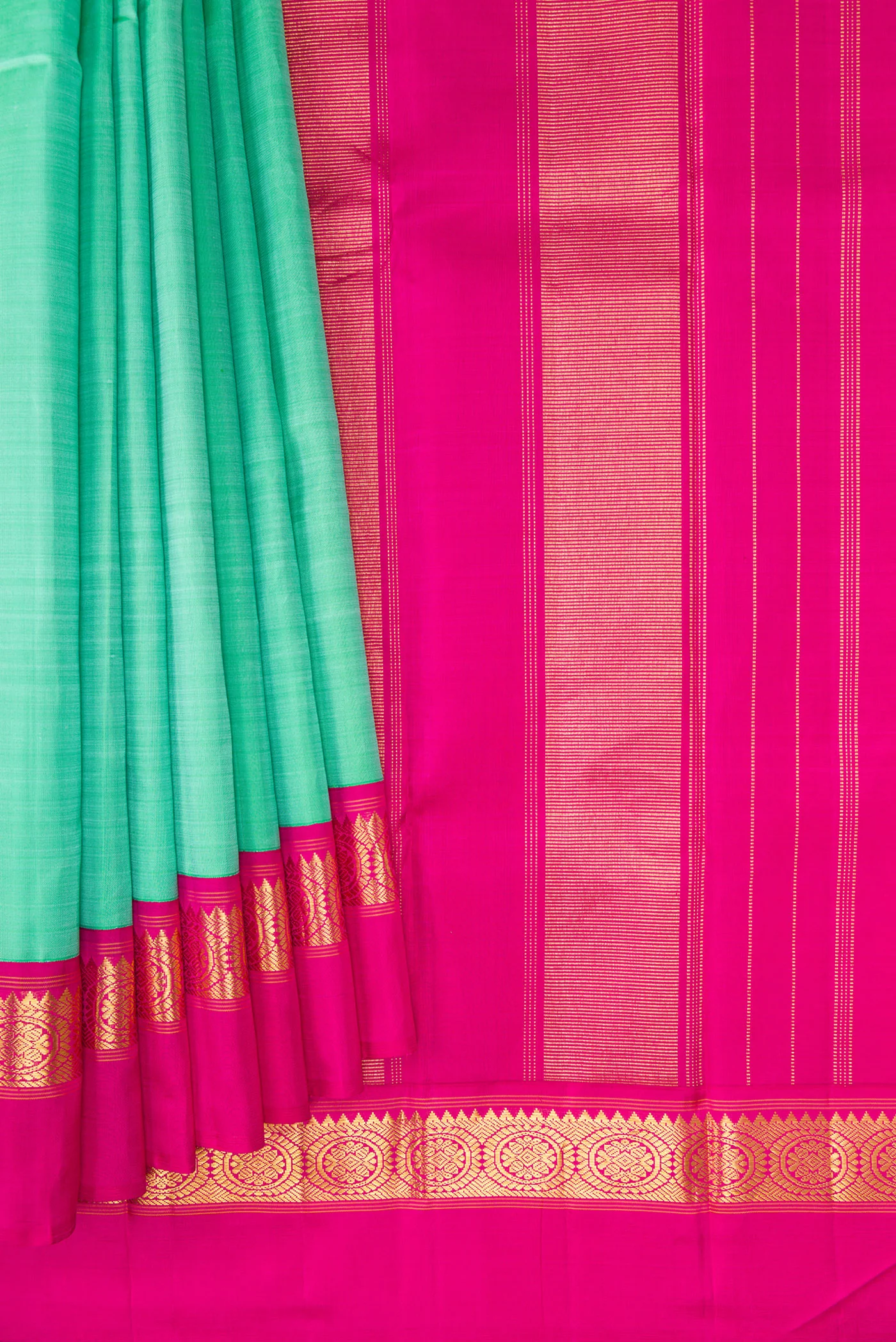 Pure Silk Pure Zari Sea Green Kanjivaram Saree - Image 4